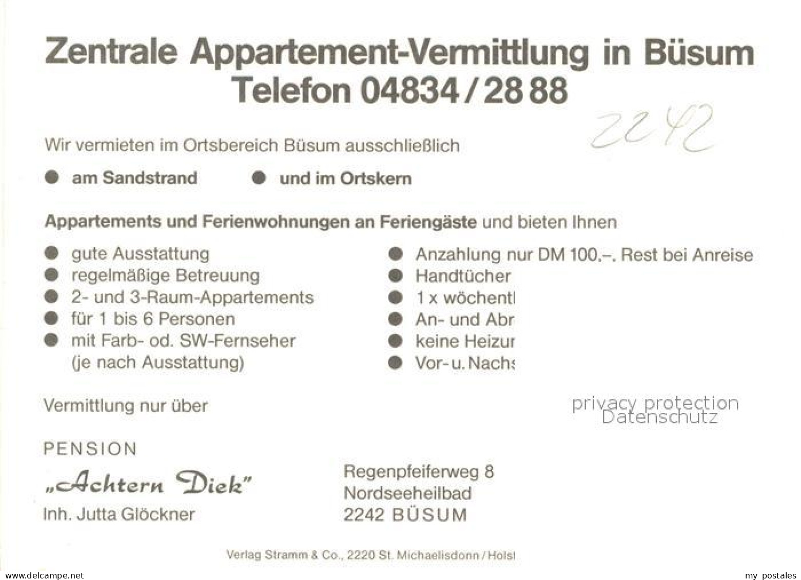 73204387 Buesum Nordseebad Pension Achtern Diek Ferienappartments Buesum Nordsee - Buesum