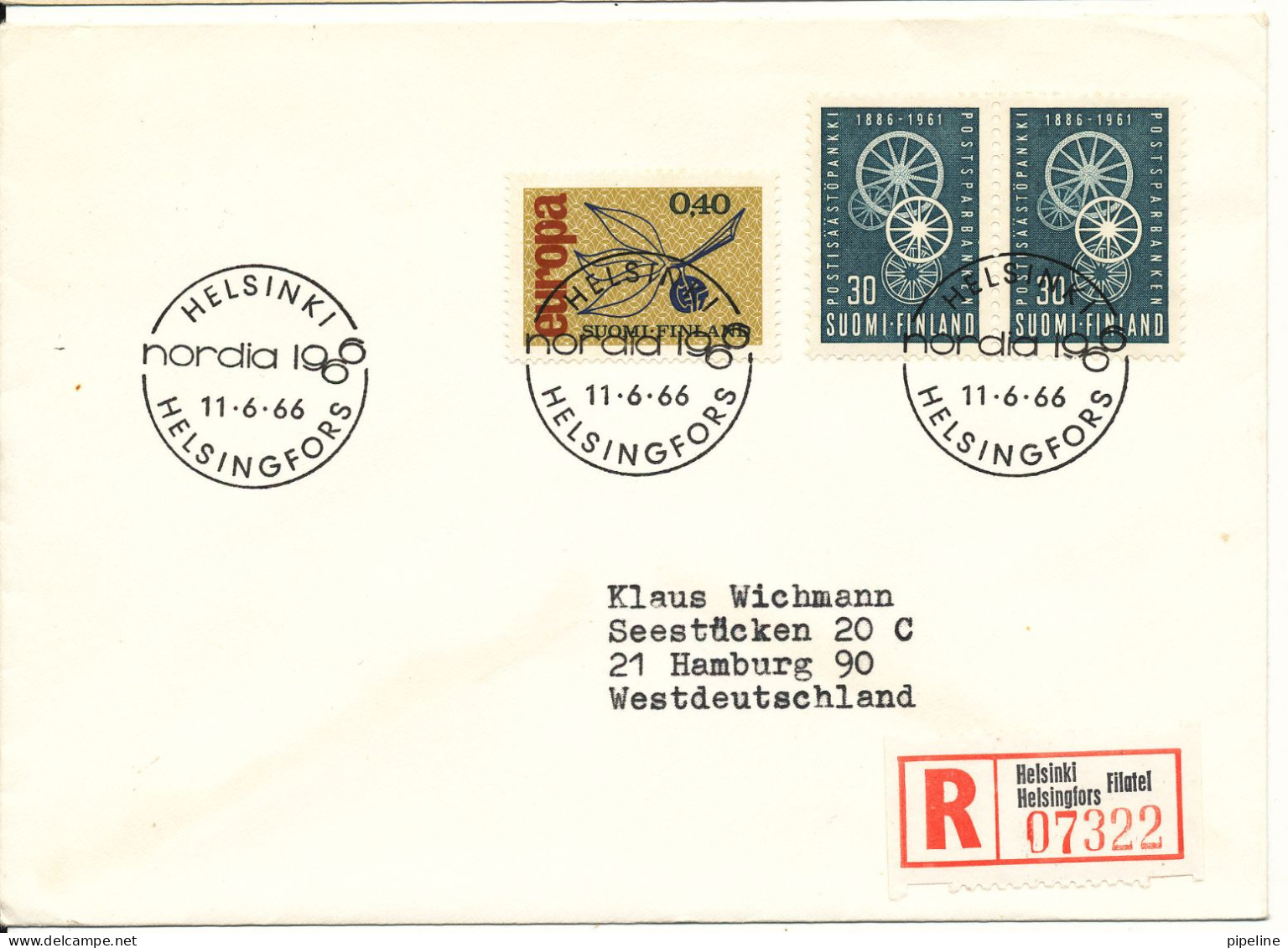 Finland Registered Cover Sent To Germany NORDIA1966 Helsinki 11-6-1966 Postmark - Covers & Documents