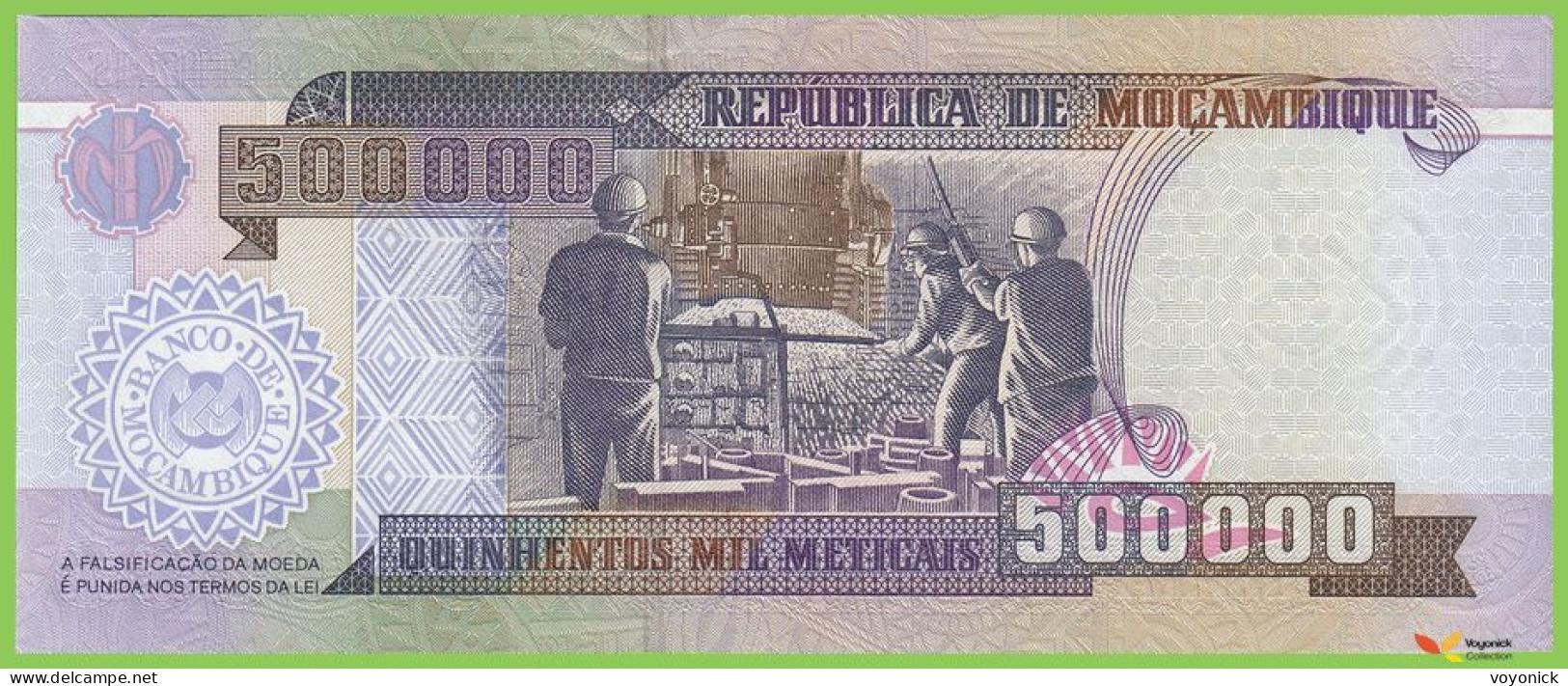 Voyo MOZAMBIQUE 500000 Meticais 2003 P142 B227a HA UNC Foundry Workers - Mozambico