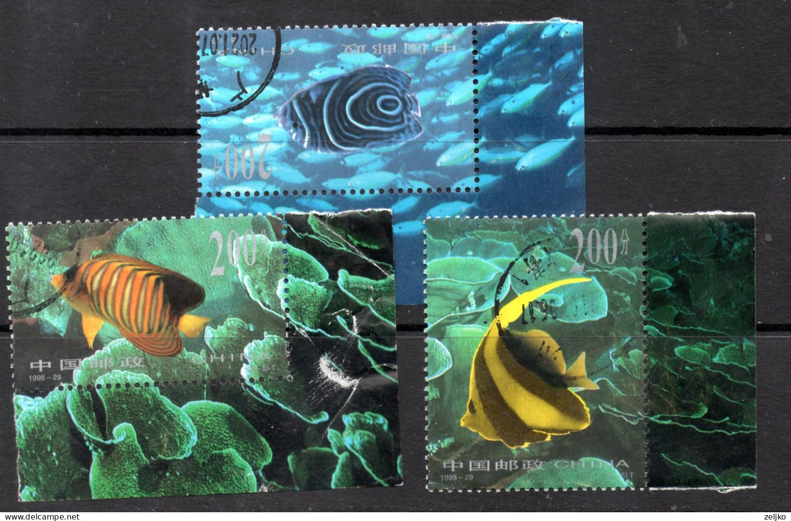 China 1998, Fauna, Fish, Stamps From Miniature Sheet - Gebraucht