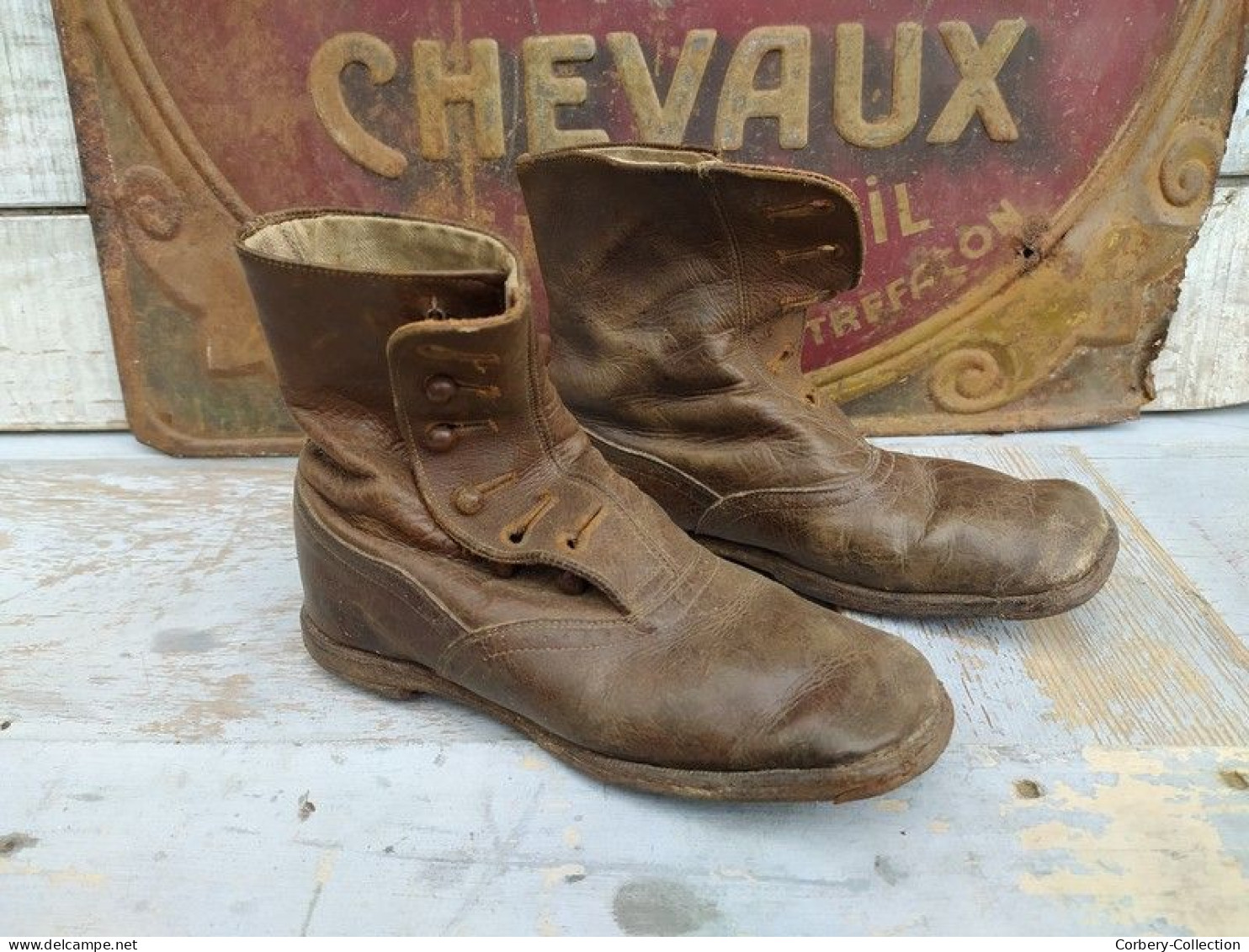 Anciennes Chaussures Brodequins Enfant Godillot Ca1900 - Schuhe