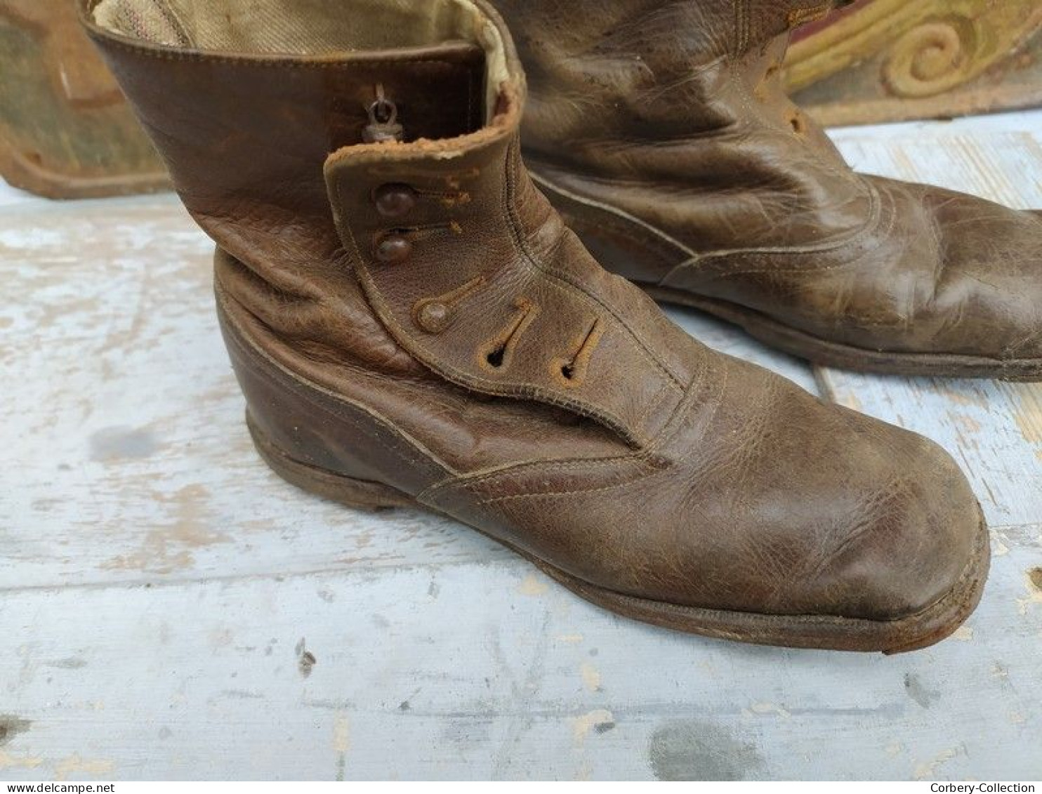 Anciennes Chaussures Brodequins Enfant Godillot Ca1900 - Zapatos