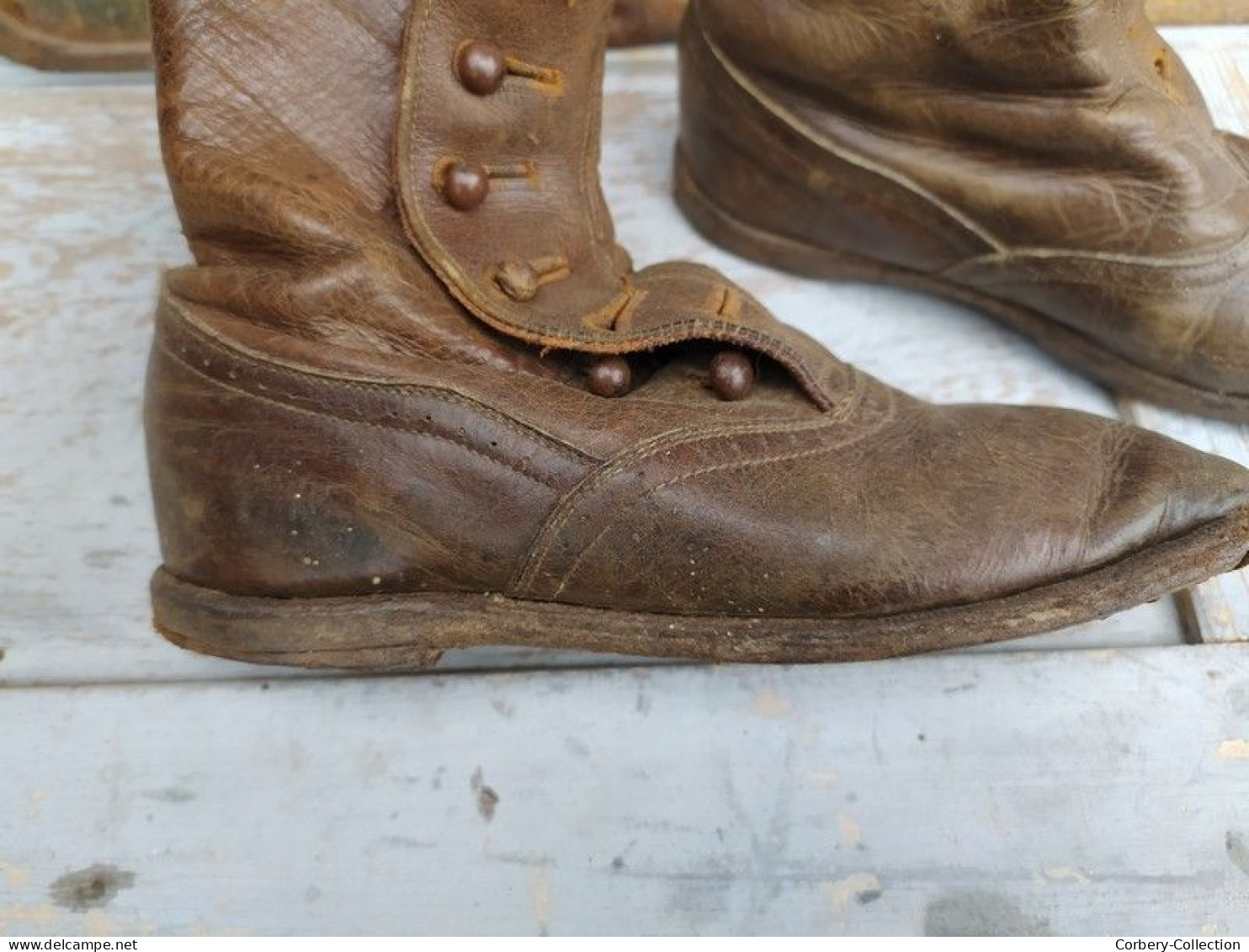 Anciennes Chaussures Brodequins Enfant Godillot ca1900