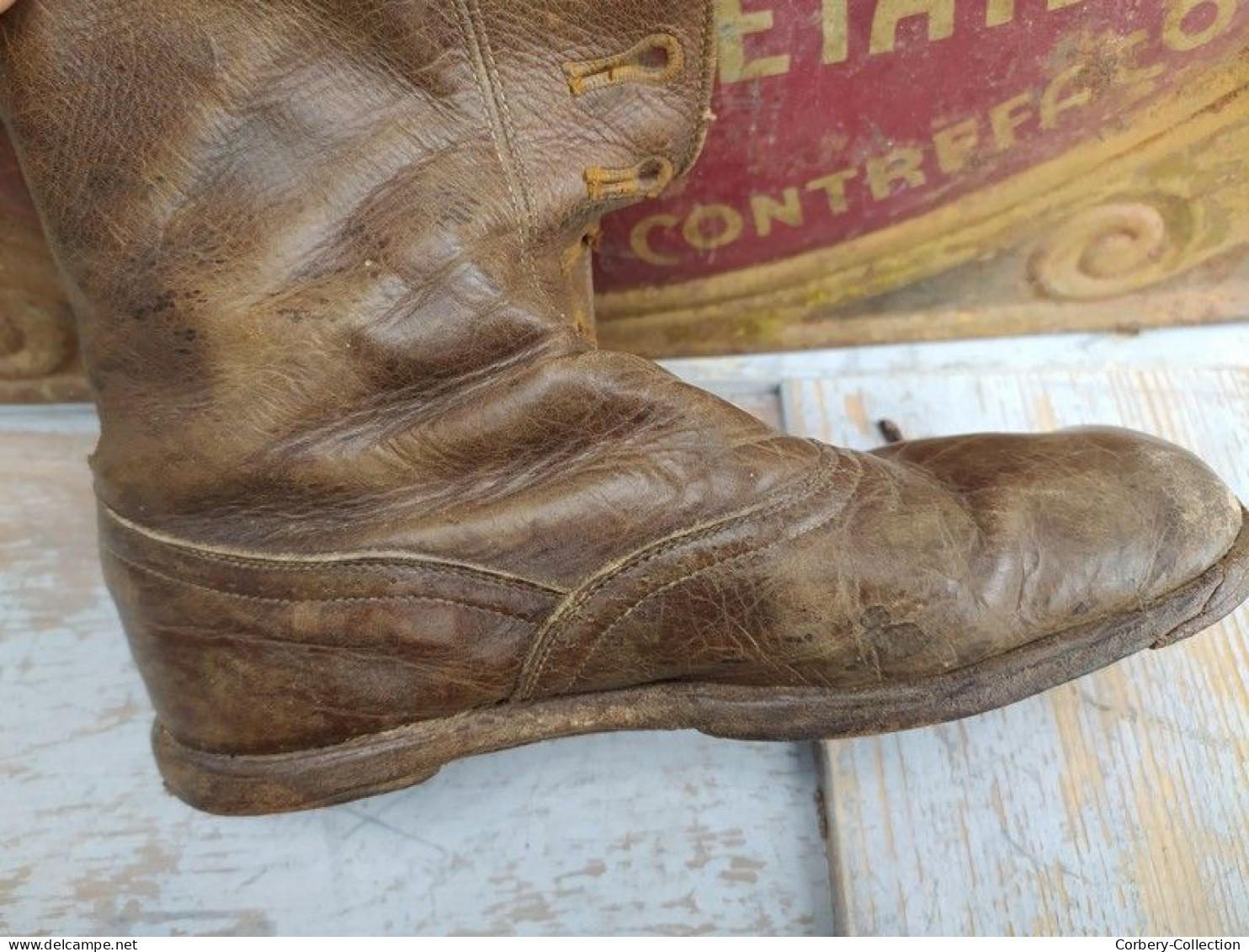 Anciennes Chaussures Brodequins Enfant Godillot ca1900