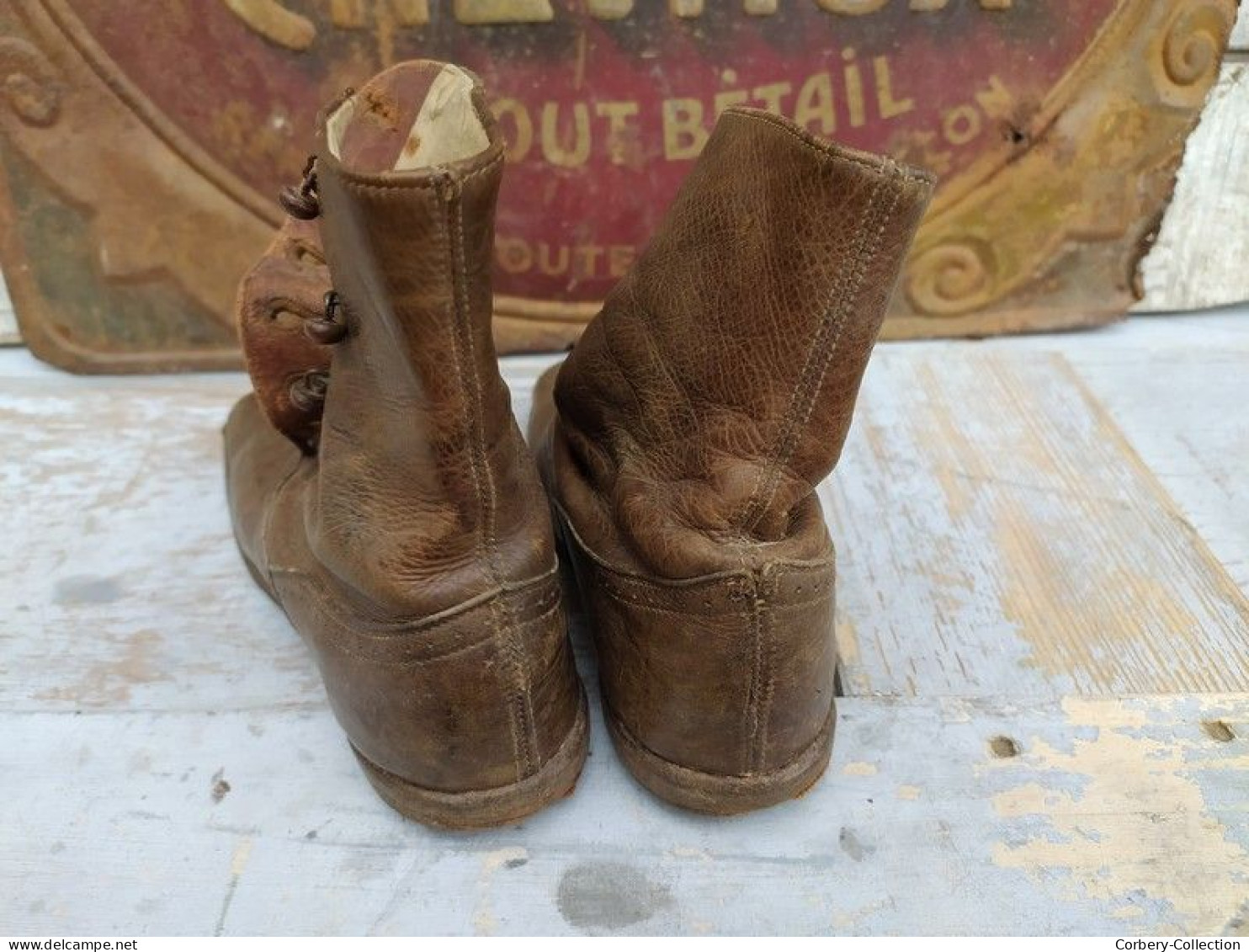 Anciennes Chaussures Brodequins Enfant Godillot ca1900