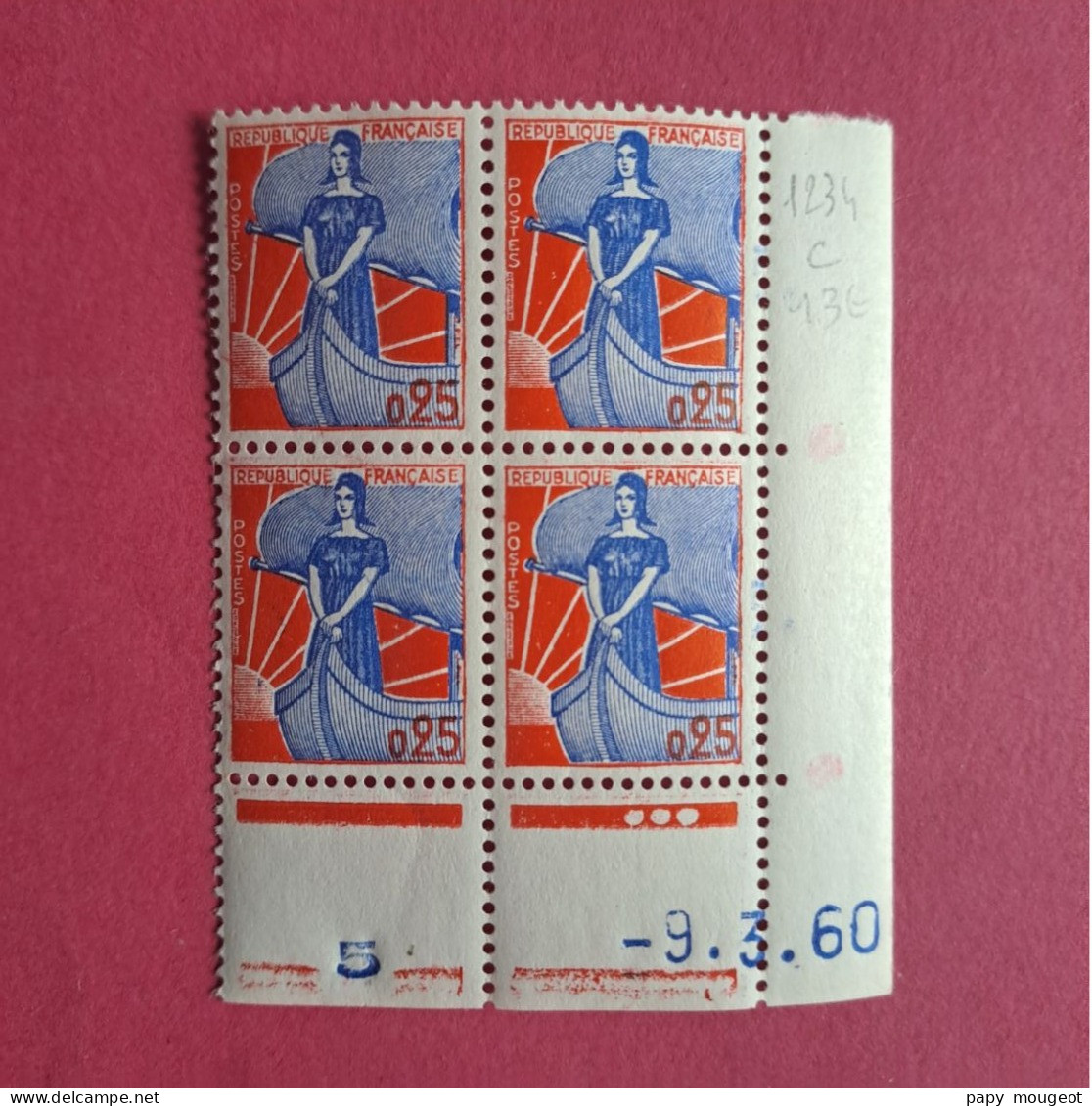 N°1234 0.25 Marianne à La Nef -  9.3.60 Neuf ** Cote 2024 13€ - 1960-1969