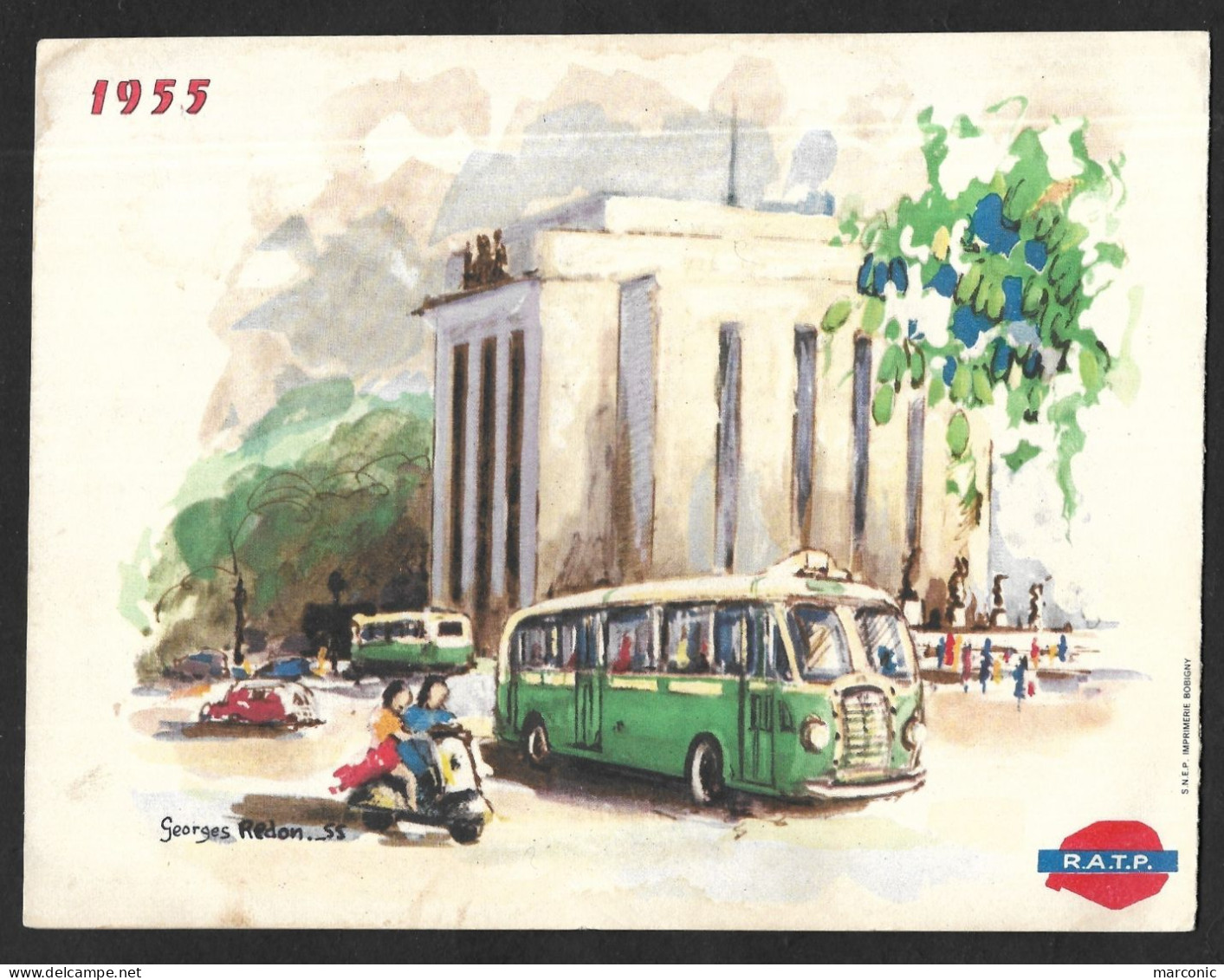 PLAN RATP 1955 Paris  Autobus Illust. REDON Diligence Et Autobus - Europe