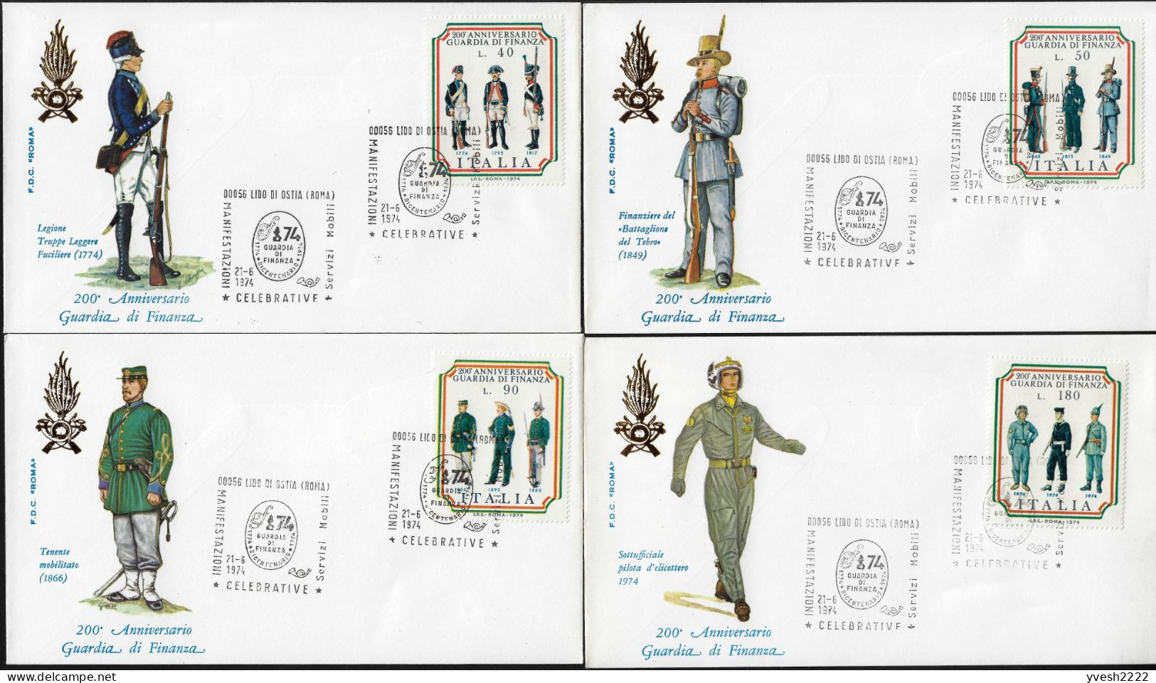 Italie 1974 Y&T 1184 à 1187 Sur FDC. Costumes Des Gardes Des Finances (police Financière) - Polizia – Gendarmeria