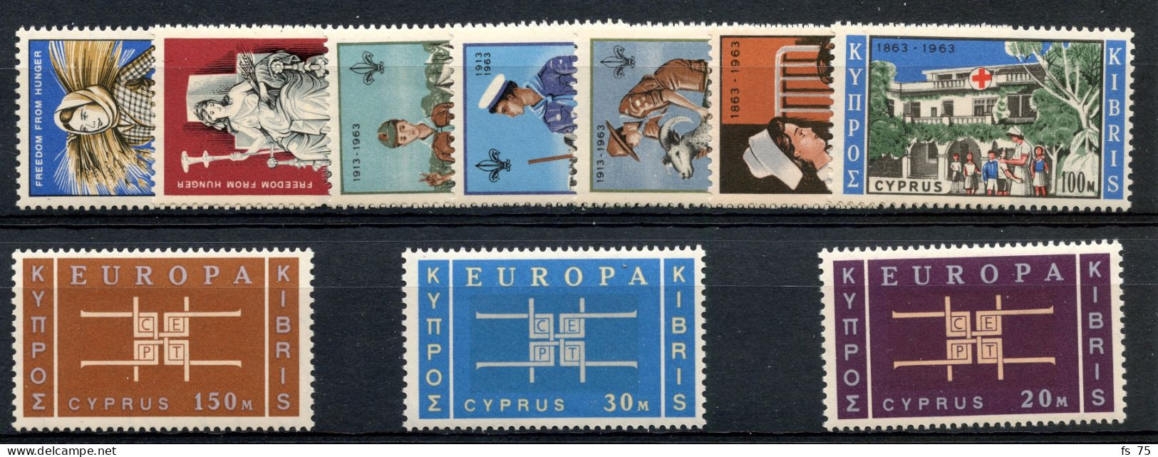 CHYPRE - YVERT 210 A 219 + BF 1 - ANNEE COMPLETE 1963 -  SANS CHARNIERE - Cyprus (...-1960)