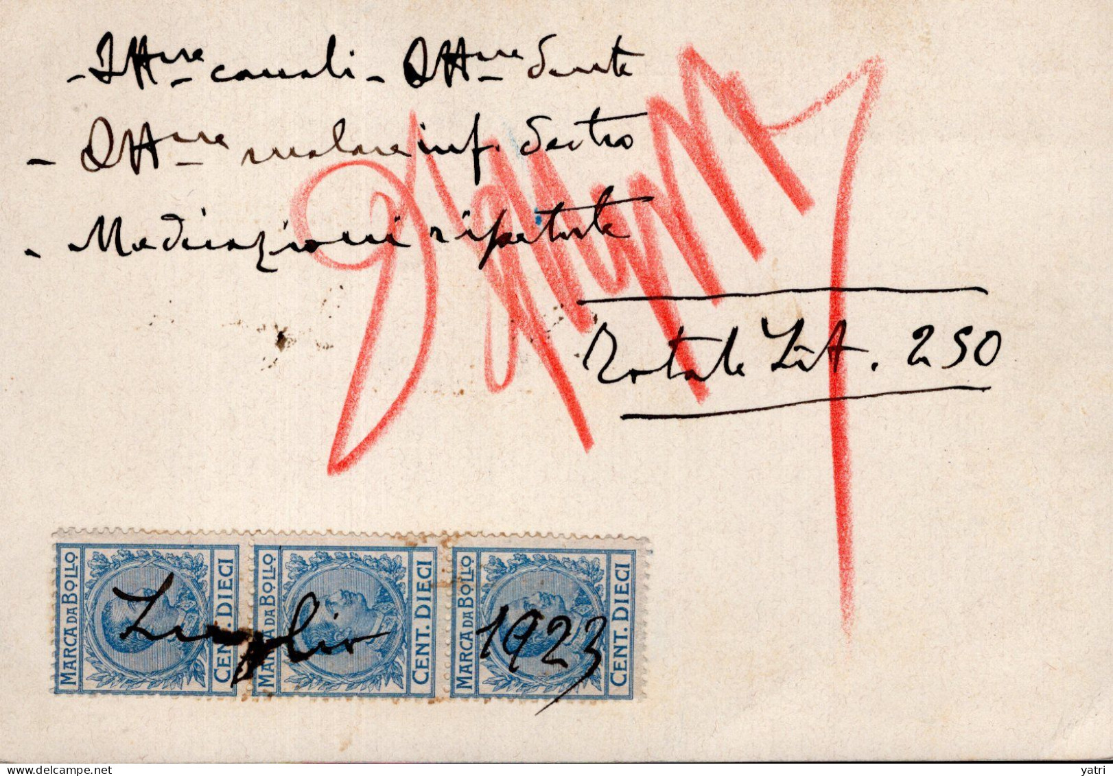 Regno D'Italia (1923) - Marche Da Bollo Su Ricevuta Dentistica - Revenue Stamps