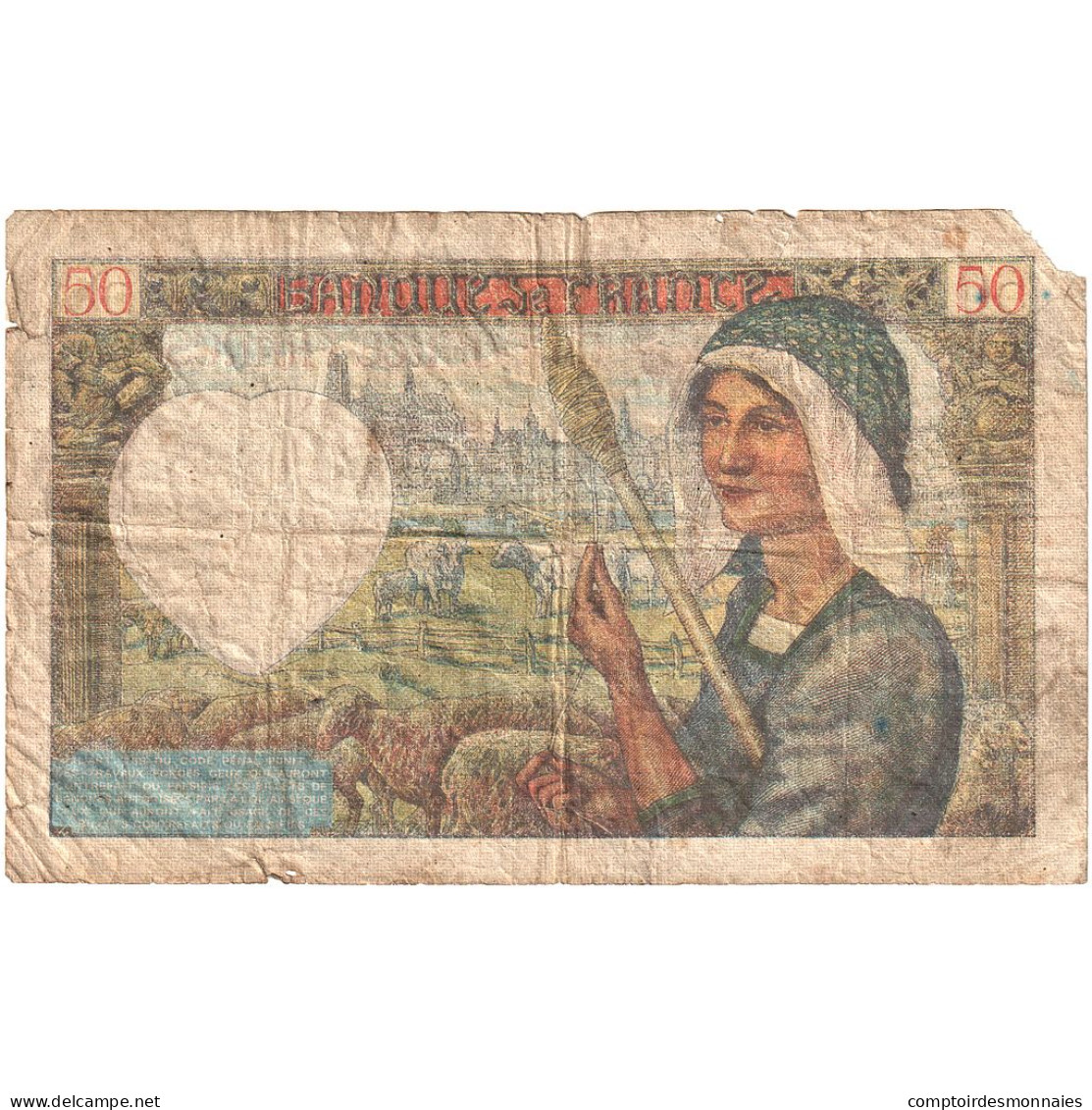 France, 50 Francs, Jacques Coeur, 1942, J.161, AB, Fayette:19.18, KM:93 - 50 F 1940-1942 ''Jacques Coeur''