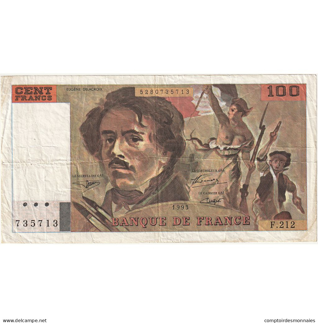 France, 100 Francs, Delacroix, 1993, F.212, B, Fayette:69bis.5, KM:154g - 100 F 1978-1995 ''Delacroix''