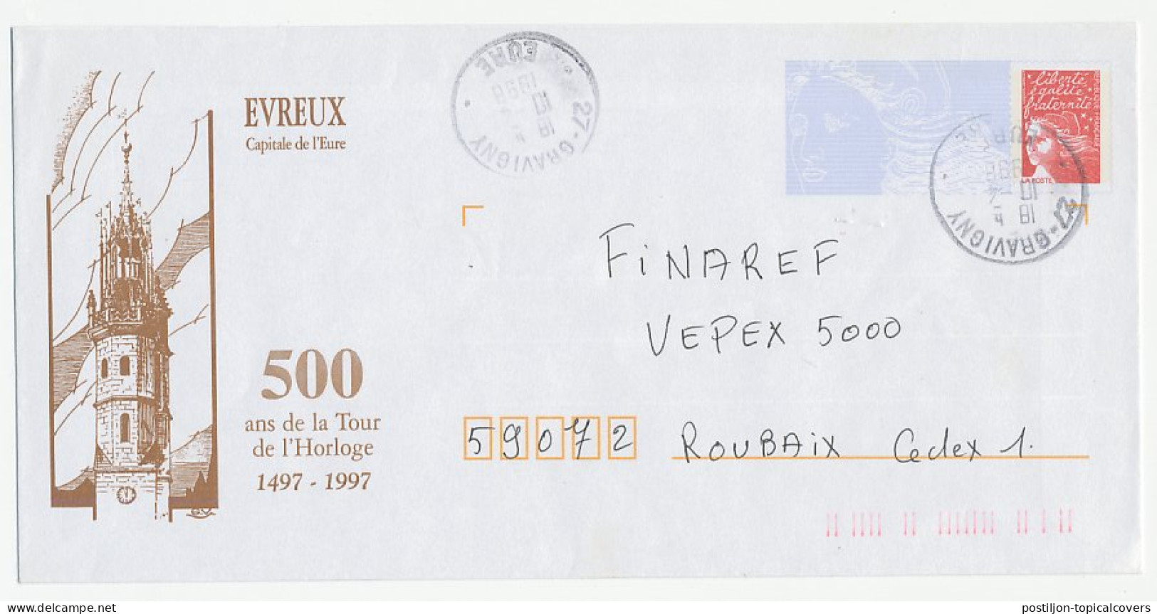 Postal Stationery / PAP France 1998 Tower Clock - Horlogerie