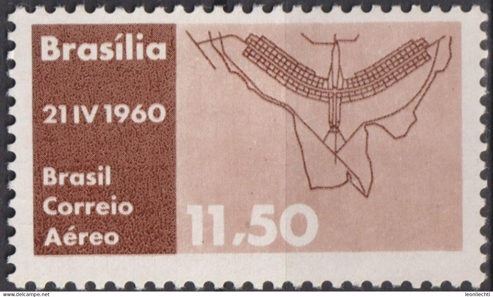 1960 Brasilien AEREO *F Mi:BR 982, Sn:BR C98, Yt:BR PA86, Plan Of Brasilia, Inauguration Of Brasilia As Capital - Ungebraucht