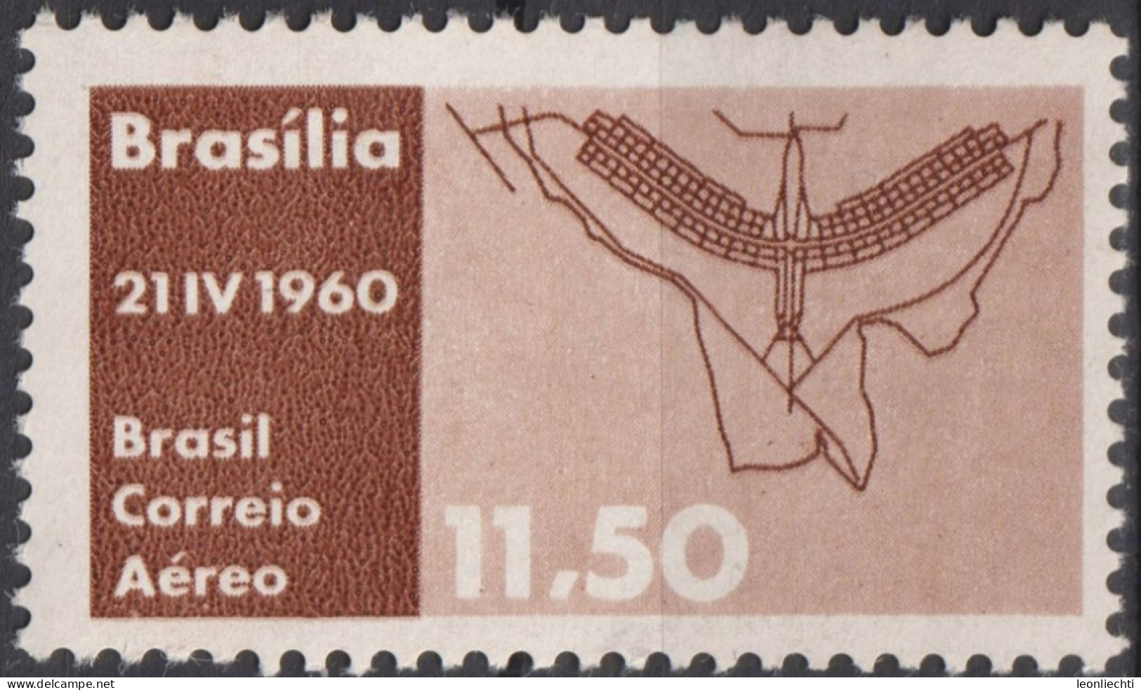 1960 Brasilien AEREO ** Mi:BR 982, Sn:BR C98, Yt:BR PA86, Plan Of Brasilia, Inauguration Of Brasilia As Capital - Nuovi