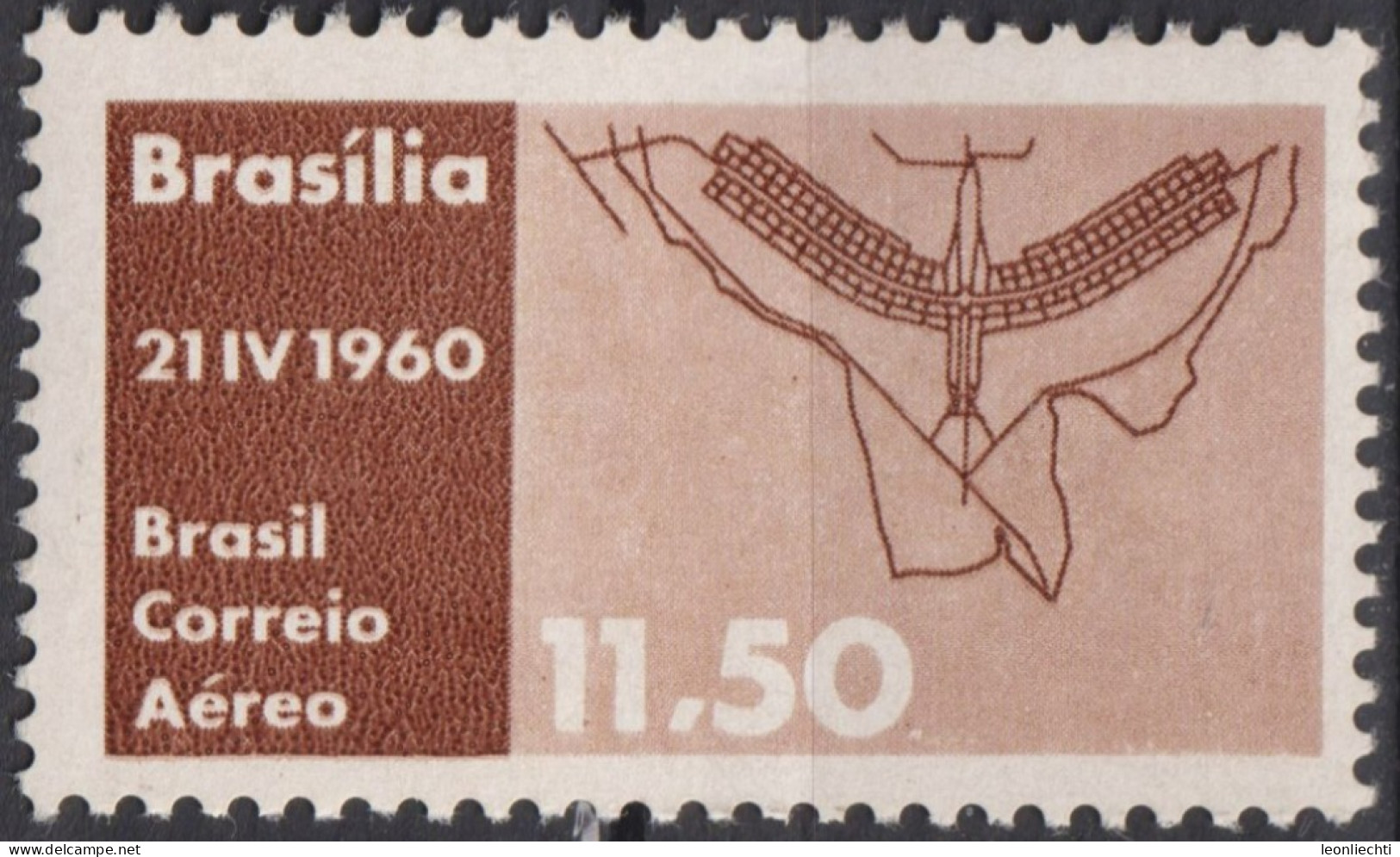 1960 Brasilien AEREO ** Mi:BR 982, Sn:BR C98, Yt:BR PA86, Plan Of Brasilia, Inauguration Of Brasilia As Capital - Neufs