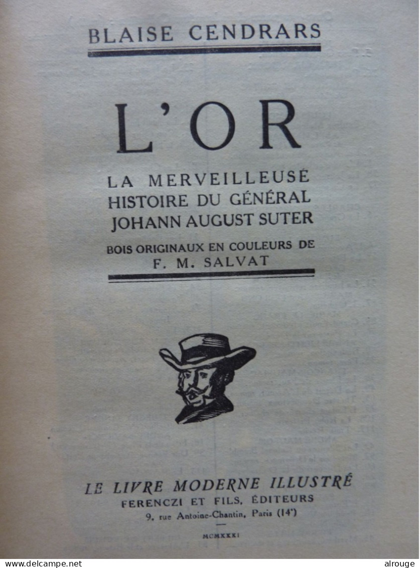 L'Or, Blaise Cendras, Illustrations De M.Salvat, 1931 - Avontuur