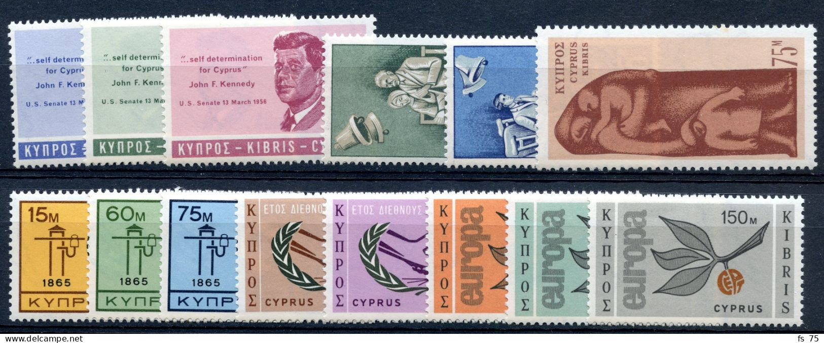 CHYPRE - YVERT 239 A 252 + BF 3 - ANNEE COMPLETE 1965 -  SANS CHARNIERE - Cyprus (...-1960)