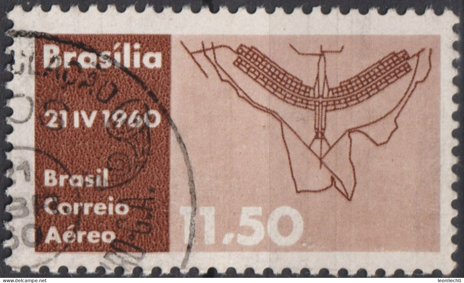 1960 Brasilien AEREO ° Mi:BR 982, Sn:BR C98, Yt:BR PA86, Plan Of Brasilia, Inauguration Of Brasilia As Capital - Usados