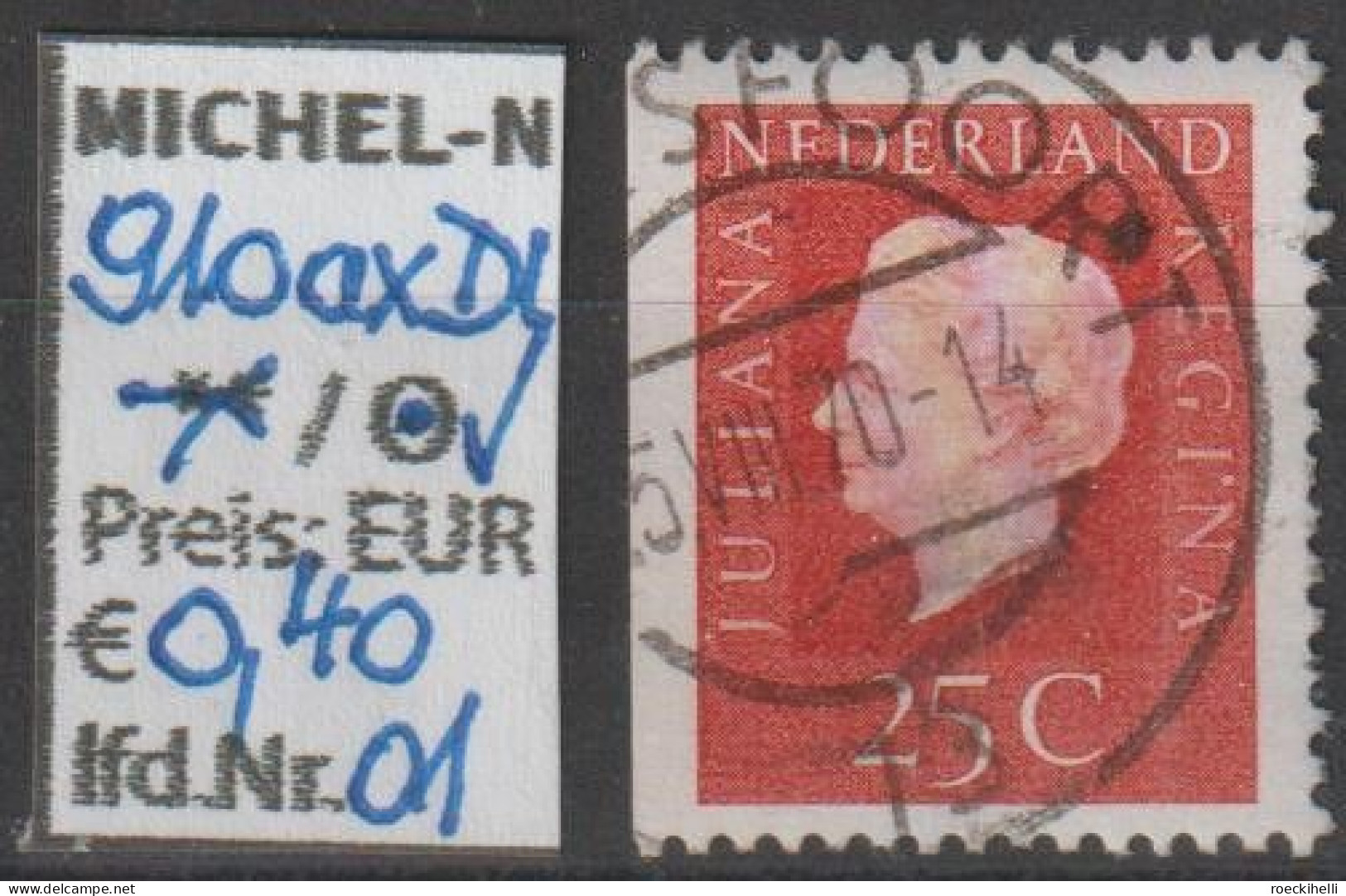 1969 - NIEDERLANDE - FM/DM "Königin Juliana" 25 C Zinnober - O  Gestempelt - S. Scan (910axDlo 01-02 Nl) - Used Stamps