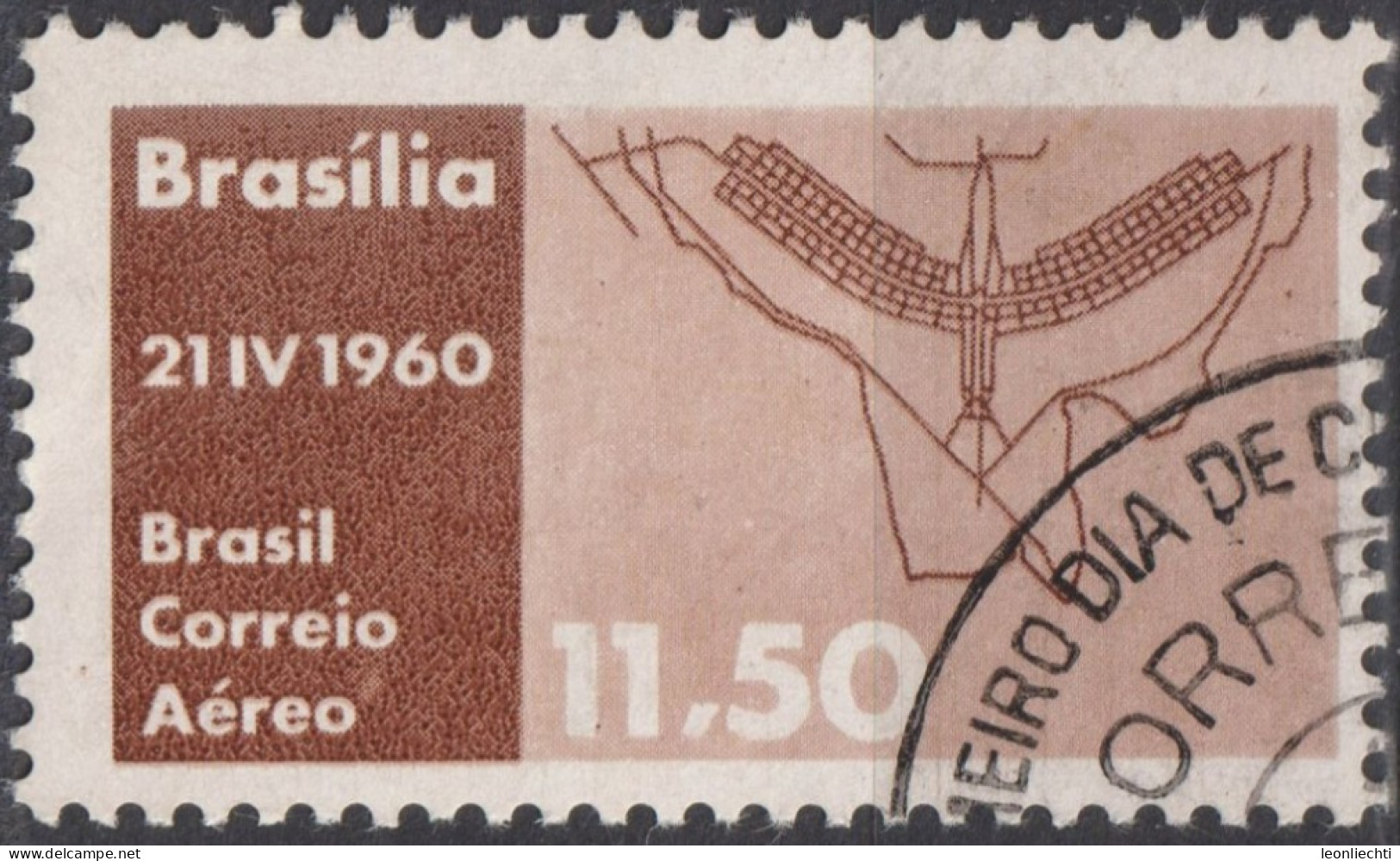 1960 Brasilien AEREO ° Mi:BR 982, Sn:BR C98, Yt:BR PA86, Plan Of Brasilia, Inauguration Of Brasilia As Capital - Usati