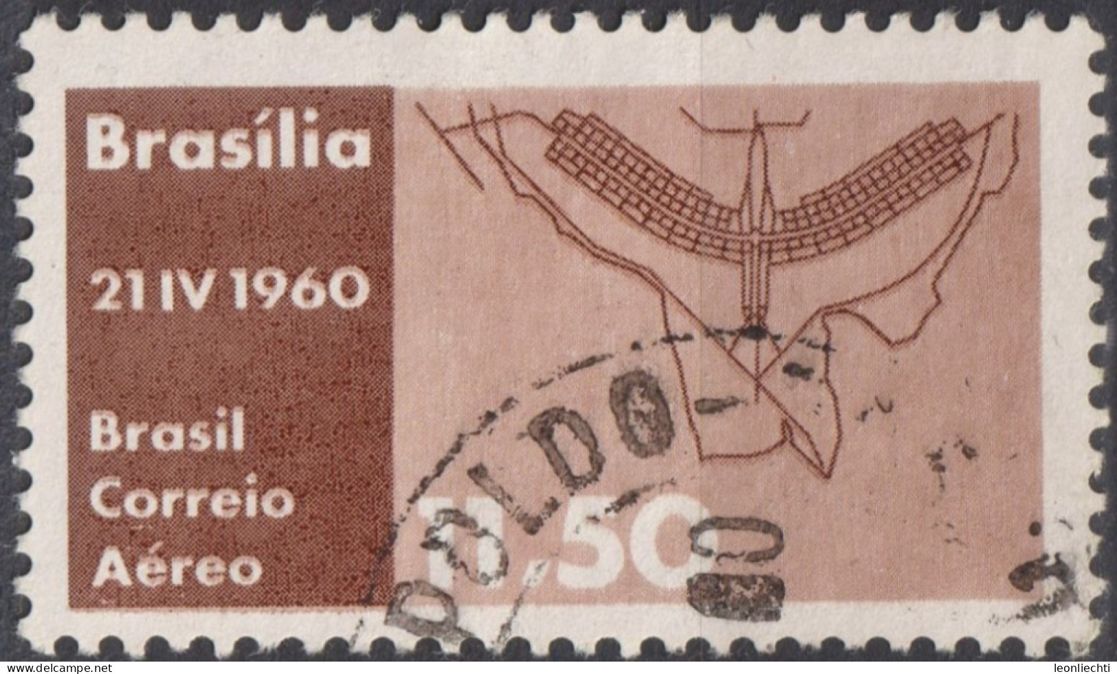 1960 Brasilien AEREO ° Mi:BR 982, Sn:BR C98, Yt:BR PA86, Plan Of Brasilia, Inauguration Of Brasilia As Capital - Gebraucht