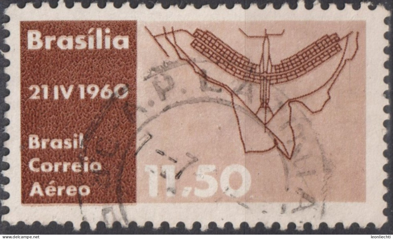 1960 Brasilien AEREO ° Mi:BR 982, Sn:BR C98, Yt:BR PA86, Plan Of Brasilia, Inauguration Of Brasilia As Capital - Luchtpost