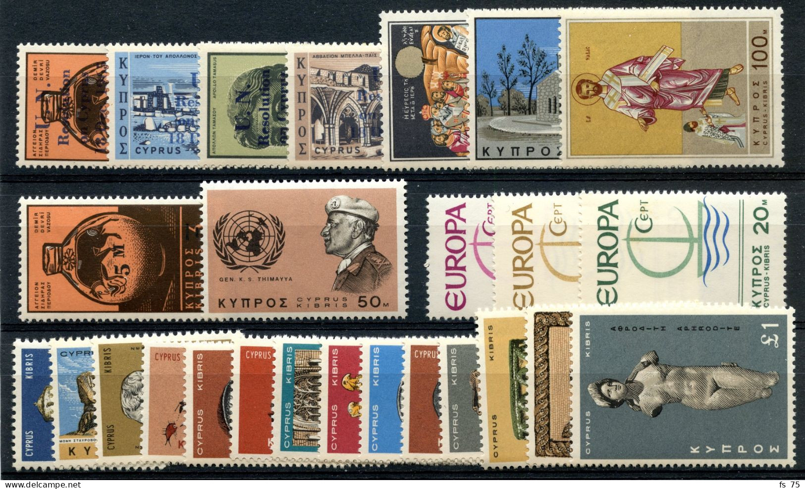 CHYPRE - YVERT 253 A 278 + BF 4 - ANNEE COMPLETE 1966 -  SANS CHARNIERE - Cyprus (...-1960)