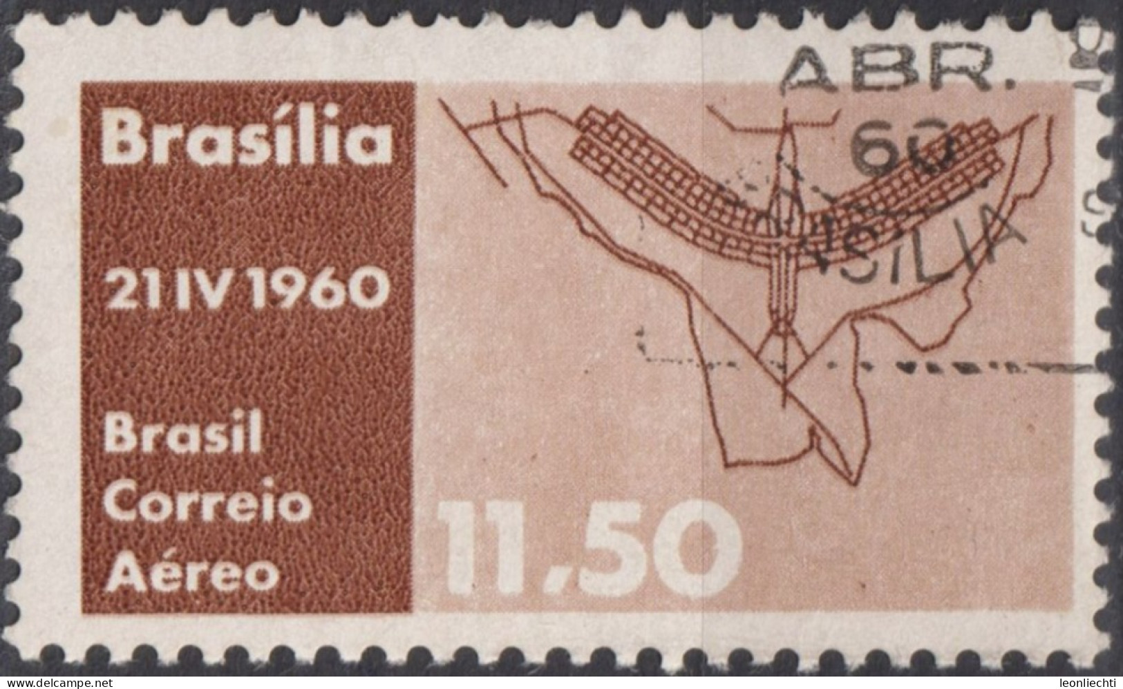 1960 Brasilien AEREO ° Mi:BR 982, Sn:BR C98, Yt:BR PA86, Plan Of Brasilia, Inauguration Of Brasilia As Capital - Luftpost