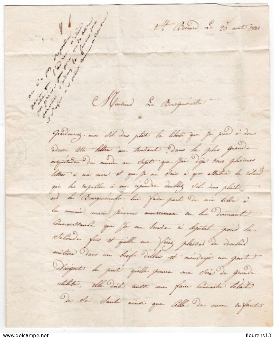 LETTRE DATE DE LA PRISON DE St BERNARD ADRESSEE AU BOURGUEMESTRE DE HUES EN BELGIQUE TAXE +CACHET DE CENSURE 1830 - 1815-1830 (Holländische Periode)