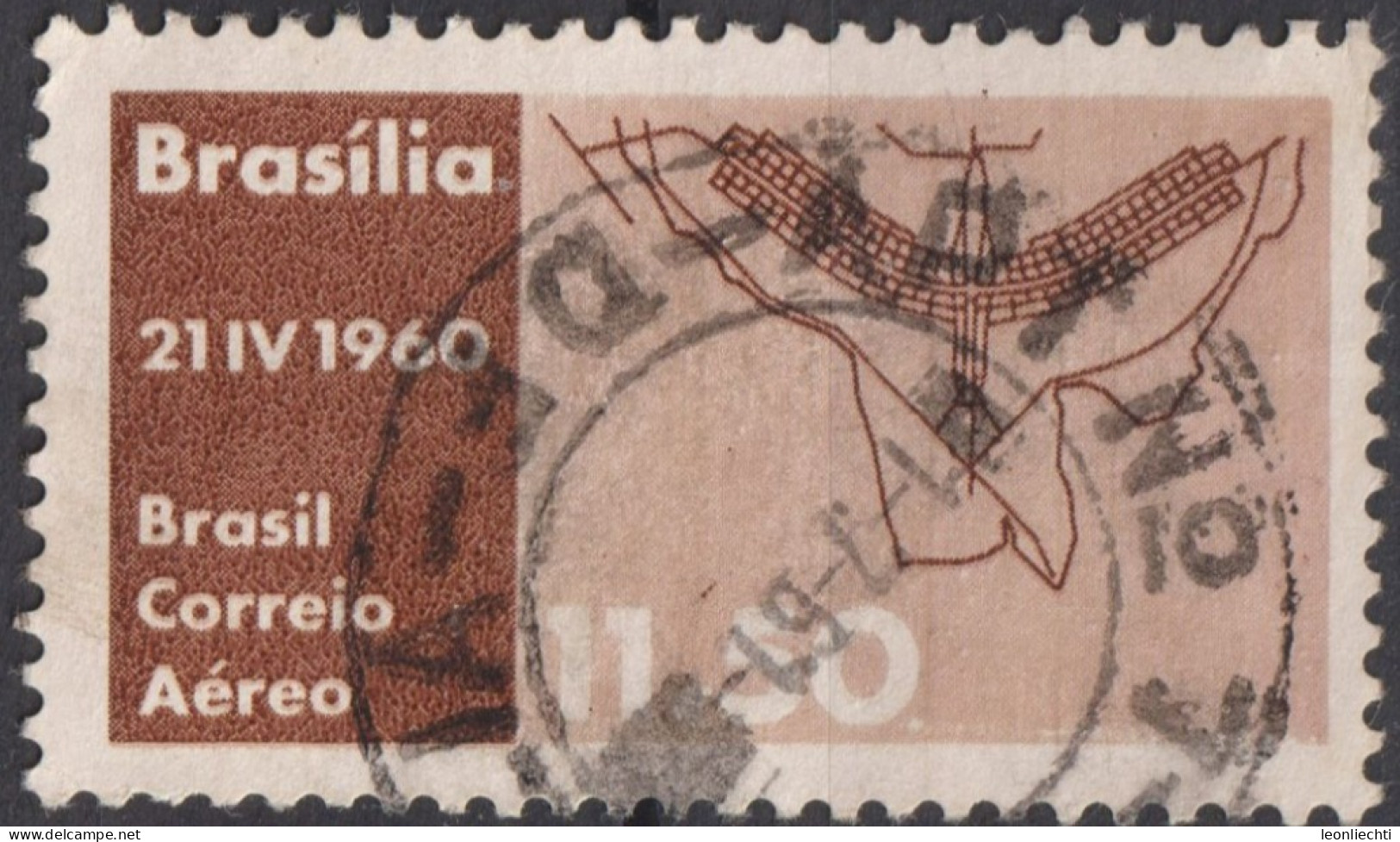 1960 Brasilien AEREO ° Mi:BR 982, Sn:BR C98, Yt:BR PA86, Plan Of Brasilia, Inauguration Of Brasilia As Capital - Luftpost