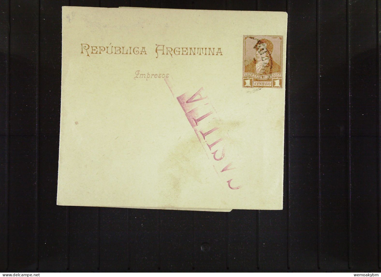 Argentinien:Ganzsache Zeitungsbandarole Mit 1 Centavos REPUBLICA ARGENTINA Um 1880 -Poststempel Schwach -viol. "CASILLA" - Postal Stationery