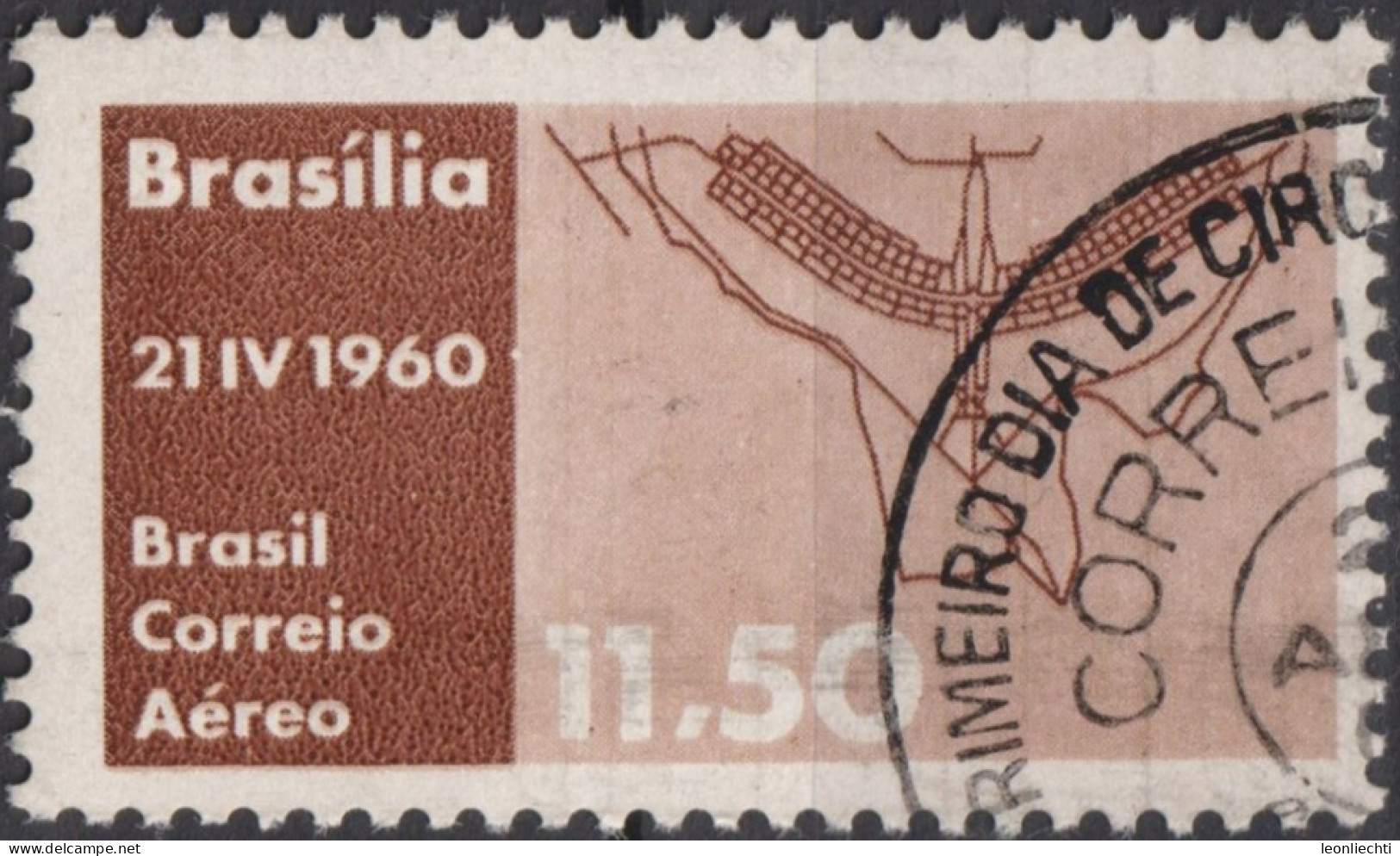 1960 Brasilien AEREO ° Mi:BR 982, Sn:BR C98, Yt:BR PA86, Plan Of Brasilia, Inauguration Of Brasilia As Capital - Luftpost