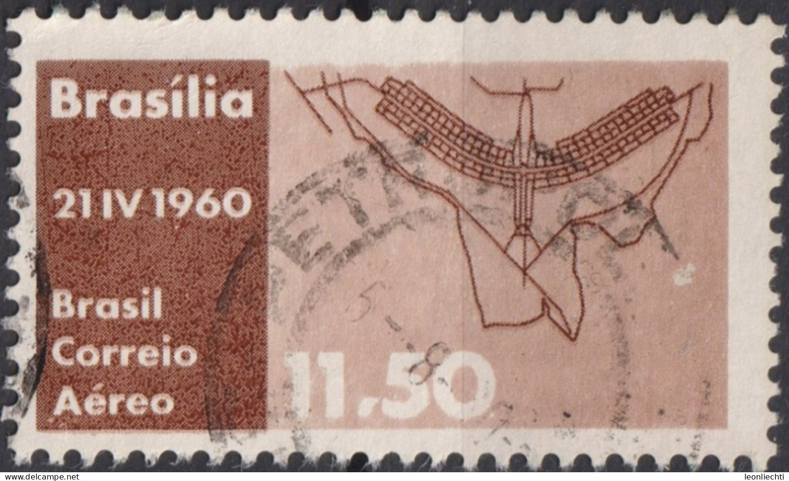 1960 Brasilien AEREO ° Mi:BR 982, Sn:BR C98, Yt:BR PA86, Plan Of Brasilia, Inauguration Of Brasilia As Capital - Posta Aerea