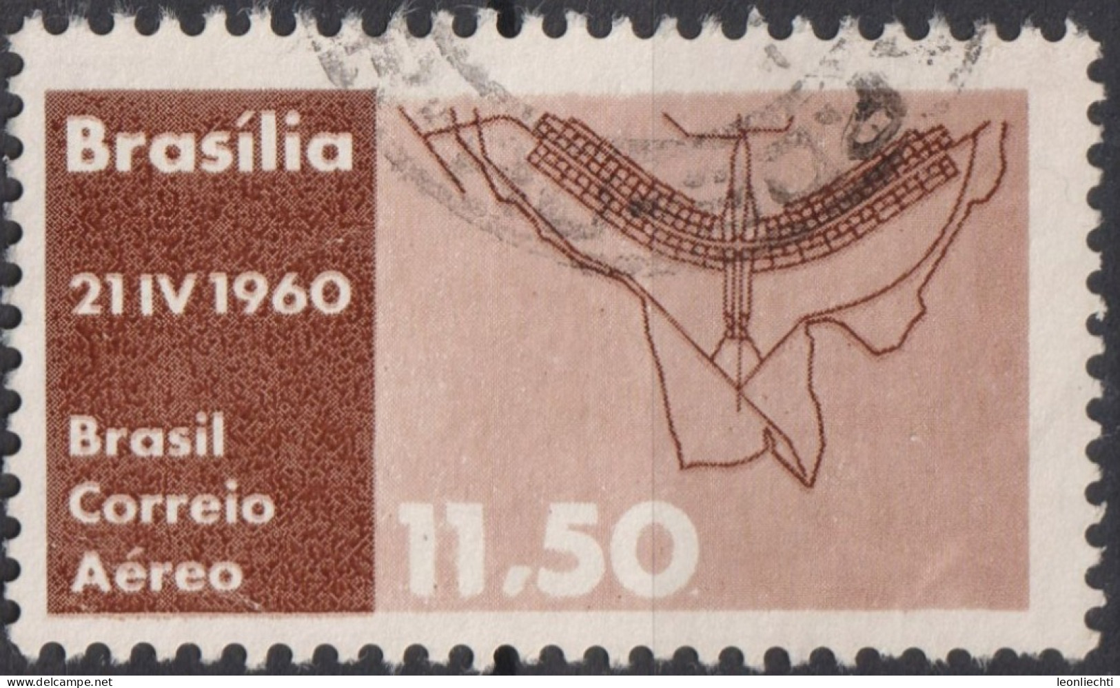 1960 Brasilien AEREO ° Mi:BR 982, Sn:BR C98, Yt:BR PA86, Plan Of Brasilia, Inauguration Of Brasilia As Capital - Luftpost