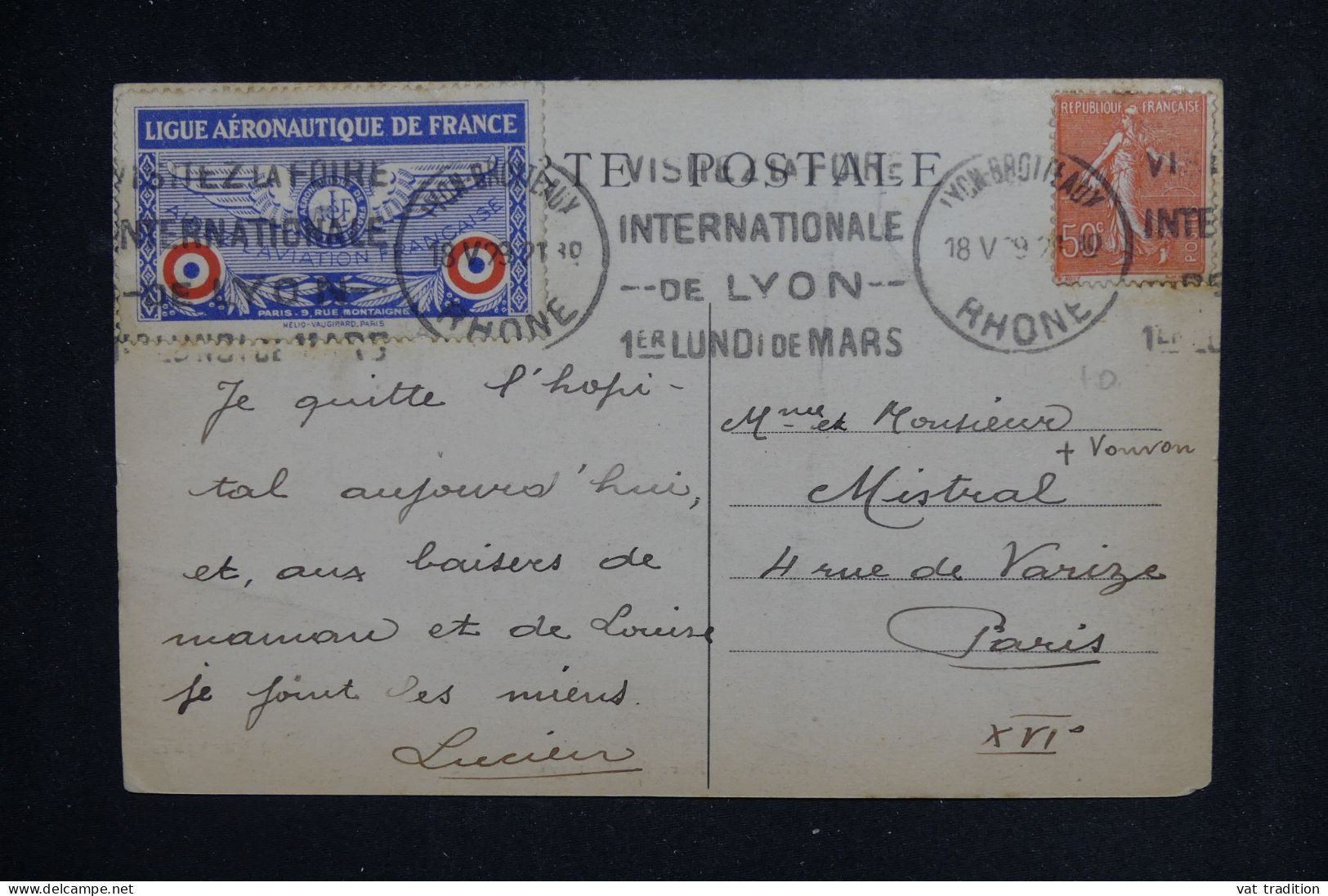 FRANCE - Vignette De La Ligue Aéronautique De France Sur Carte Postale - L 150325 - Cartas & Documentos