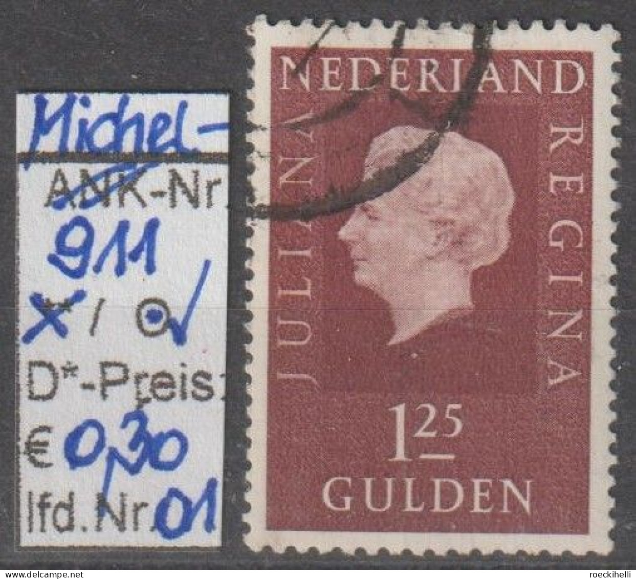 1969 - NIEDERLANDE - FM/DM "Königin Juliana" 1,25 G Dkl'karminbraun - O  Gestempelt - S. Scan (911o 01-02 Nl) - Used Stamps