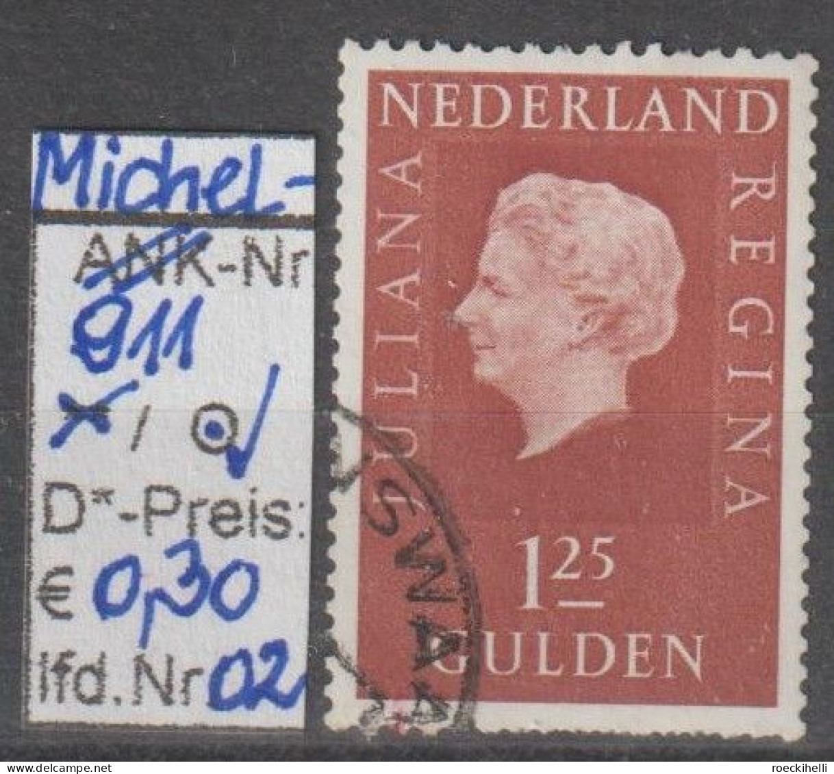 1969 - NIEDERLANDE - FM/DM "Königin Juliana" 1,25 G Dkl'karminbraun - O  Gestempelt - S. Scan (911o 01-02 Nl) - Used Stamps