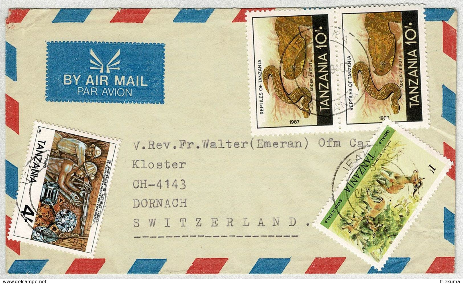 Tanzania 1989, Luftpostbrief / Air Mail Ifakara - Dornach (Schweiz) - Tanzania (1964-...)