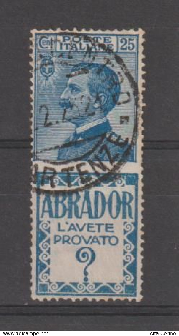 REGNO:  1924/25  ABRADOR  -  25 C. AZZURRO  E  AZZURRO  CHIARO  US. -  SASS. 4 - Pubblicitari