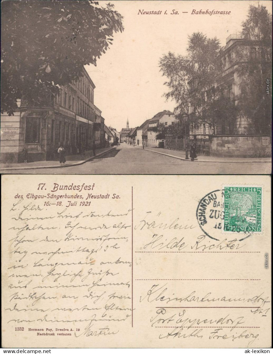 Ansichtskarte Neustadt  (Sachsen) Bahnhofstraße 1921  - Neustadt