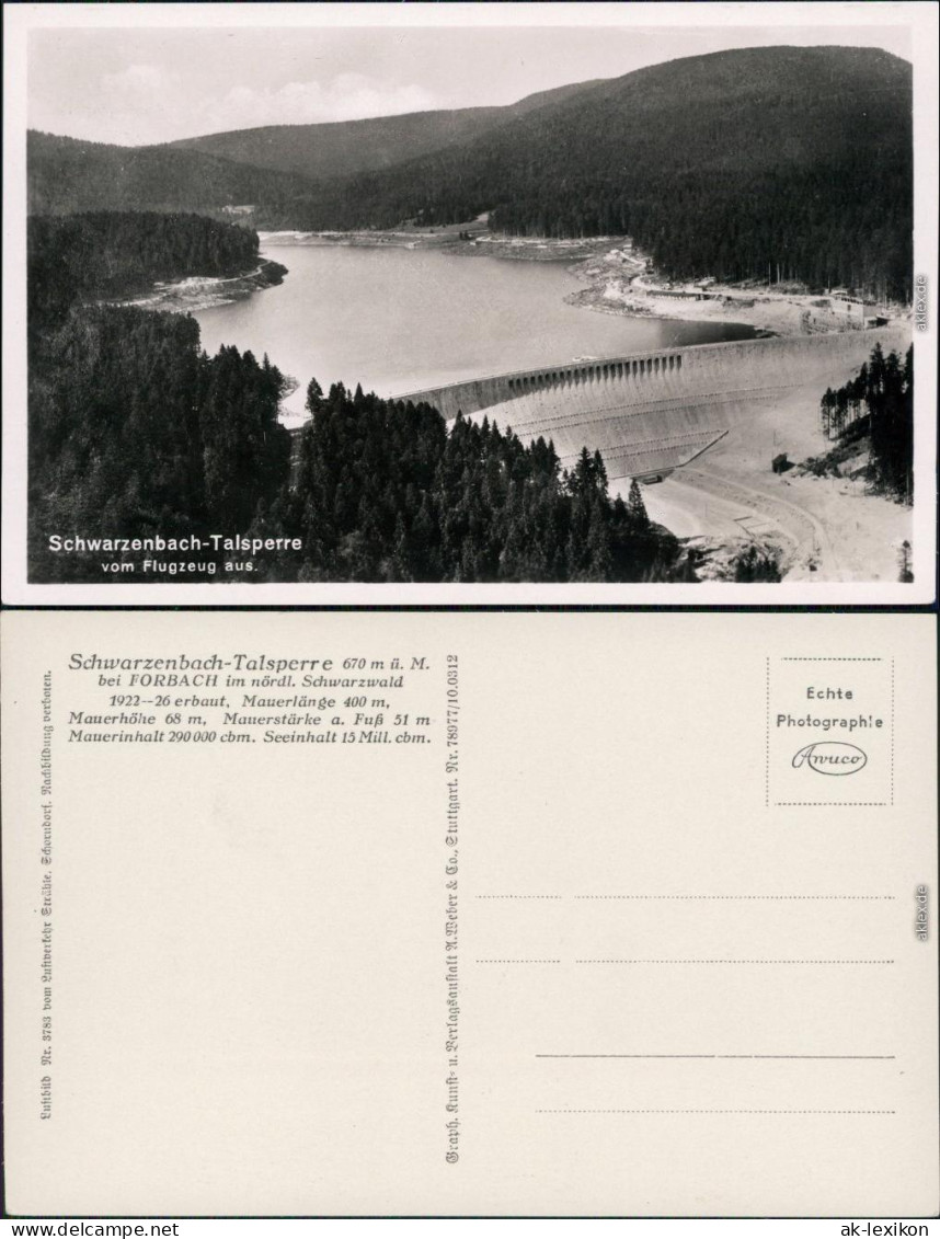 Ansichtskarte Forbach (Baden) Schwarzenbach-Talsperre Mit Staumauer 1935 - Forbach