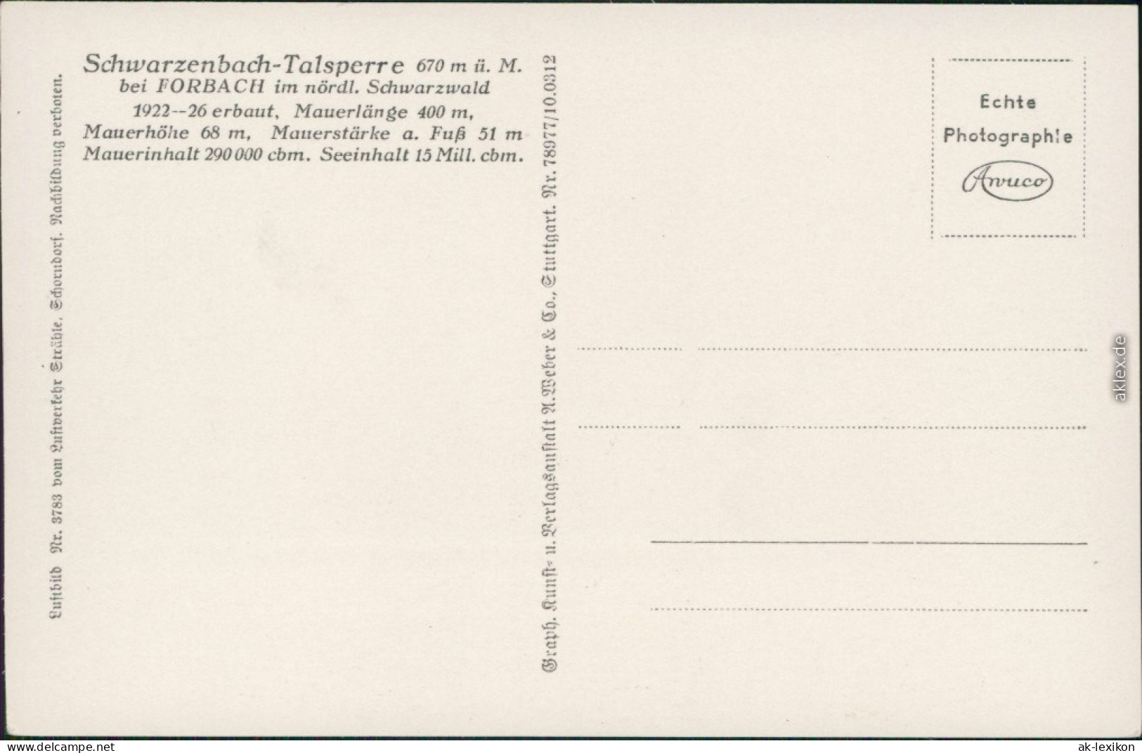 Ansichtskarte Forbach (Baden) Schwarzenbach-Talsperre Mit Staumauer 1935 - Forbach