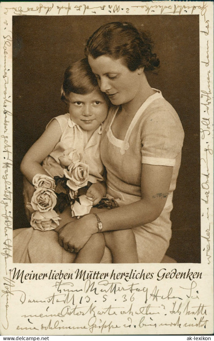 Ansichtskarte  Glückwunsch Muttertag Kind, Herzliches Gedenken 1936 - Fête Des Mères