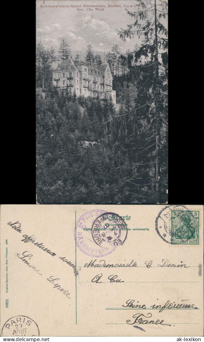 Ansichtskarte Bühlertal Schwarzwaldhotel Bärenstein LK Rastatt
 1906 - Bühlertal
