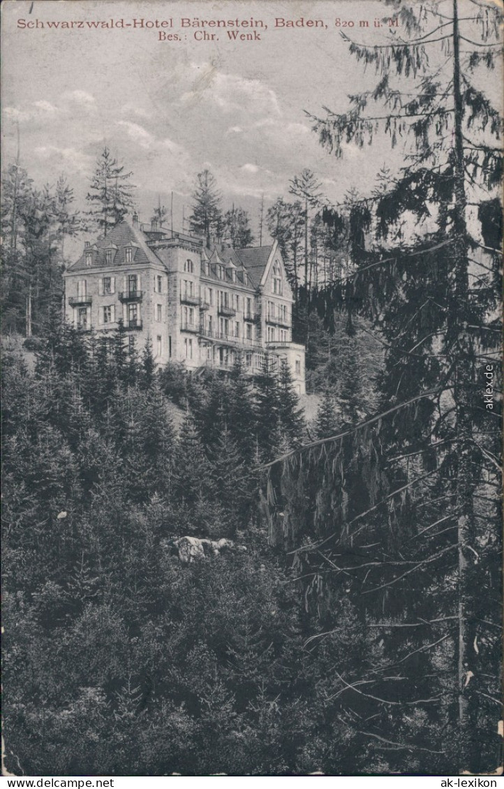 Ansichtskarte Bühlertal Schwarzwaldhotel Bärenstein LK Rastatt
 1906 - Buehlertal