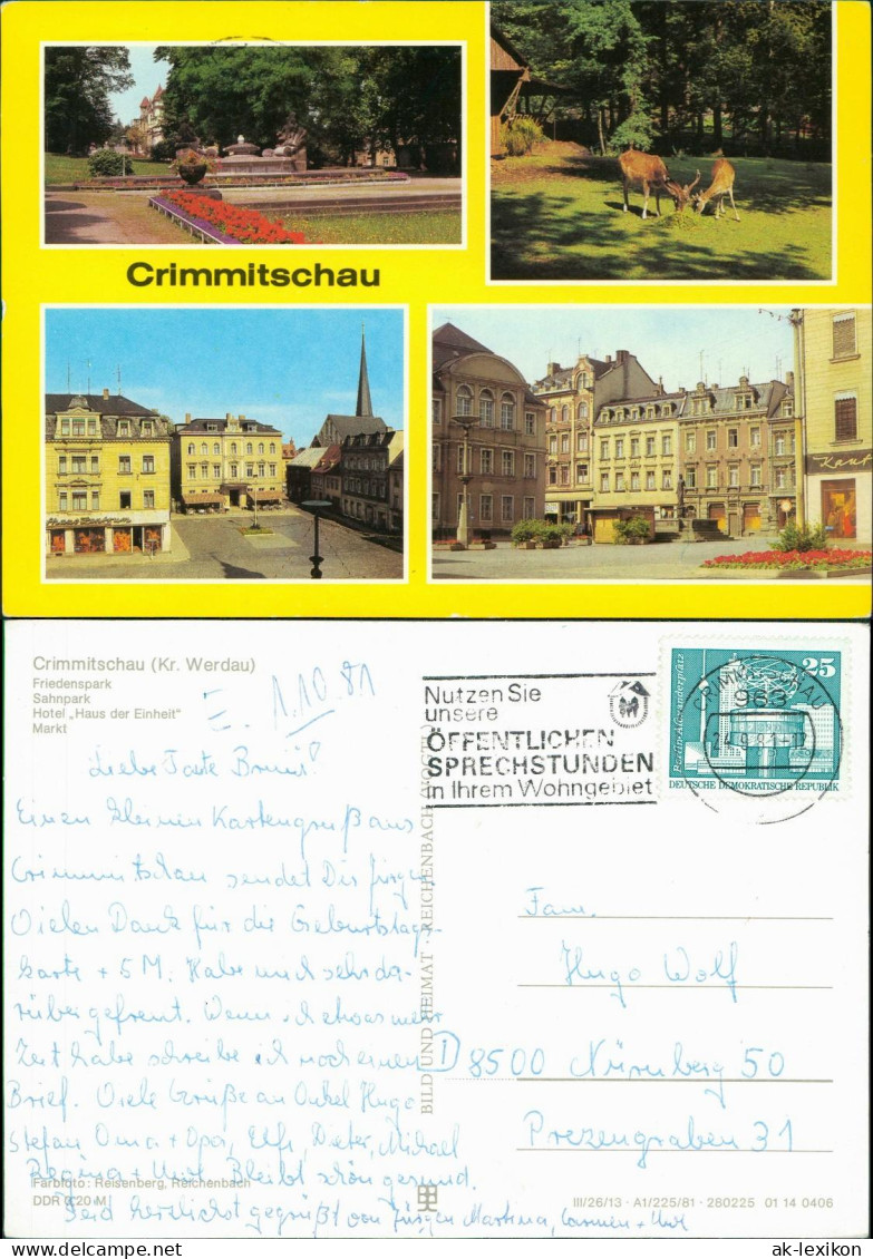 Crimmitschau Friedenspark, Sahnpark, Hotel Haus Der Einheit, Markt 1981 - Crimmitschau