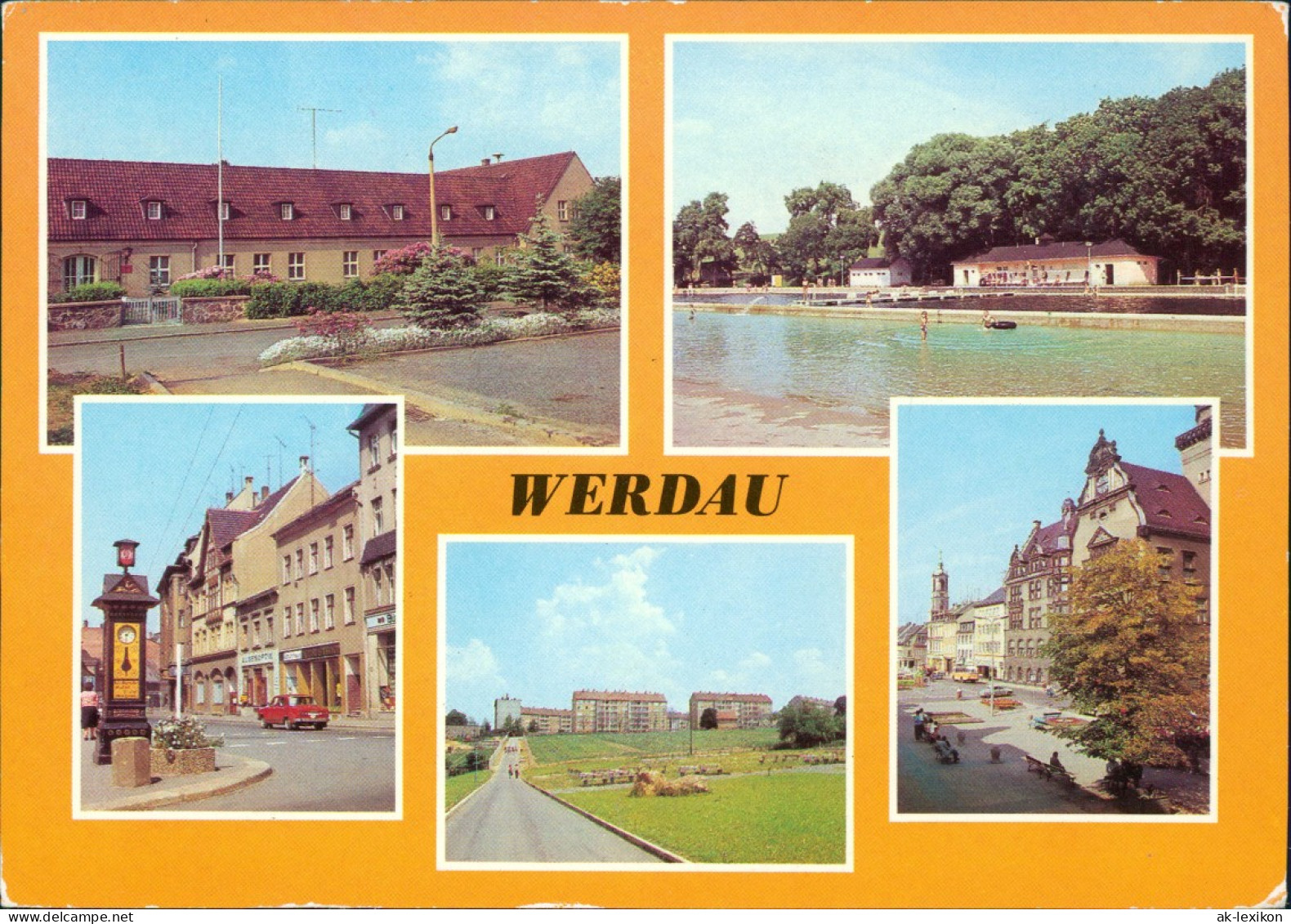 Werdau Sportschule, Bad, August-Bebel-Straße, Neubauten, Markt 1981 - Werdau