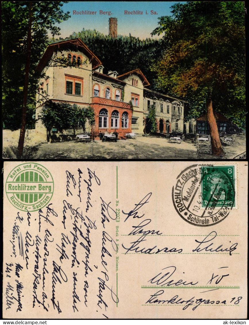 Ansichtskarte Rochlitz Stadtteilansicht Gaststätte Rochlitzer Berg 1929 - Rochlitz