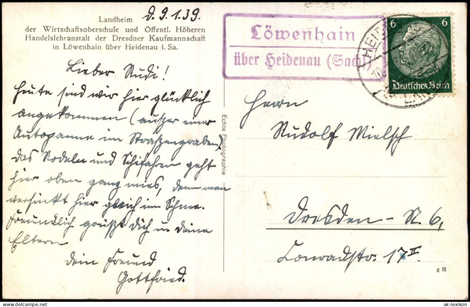 Löwenhain Altenberg (Erzgebirge) 1939 Landpoststempel "Löwenhain über Heidenau" - Geising